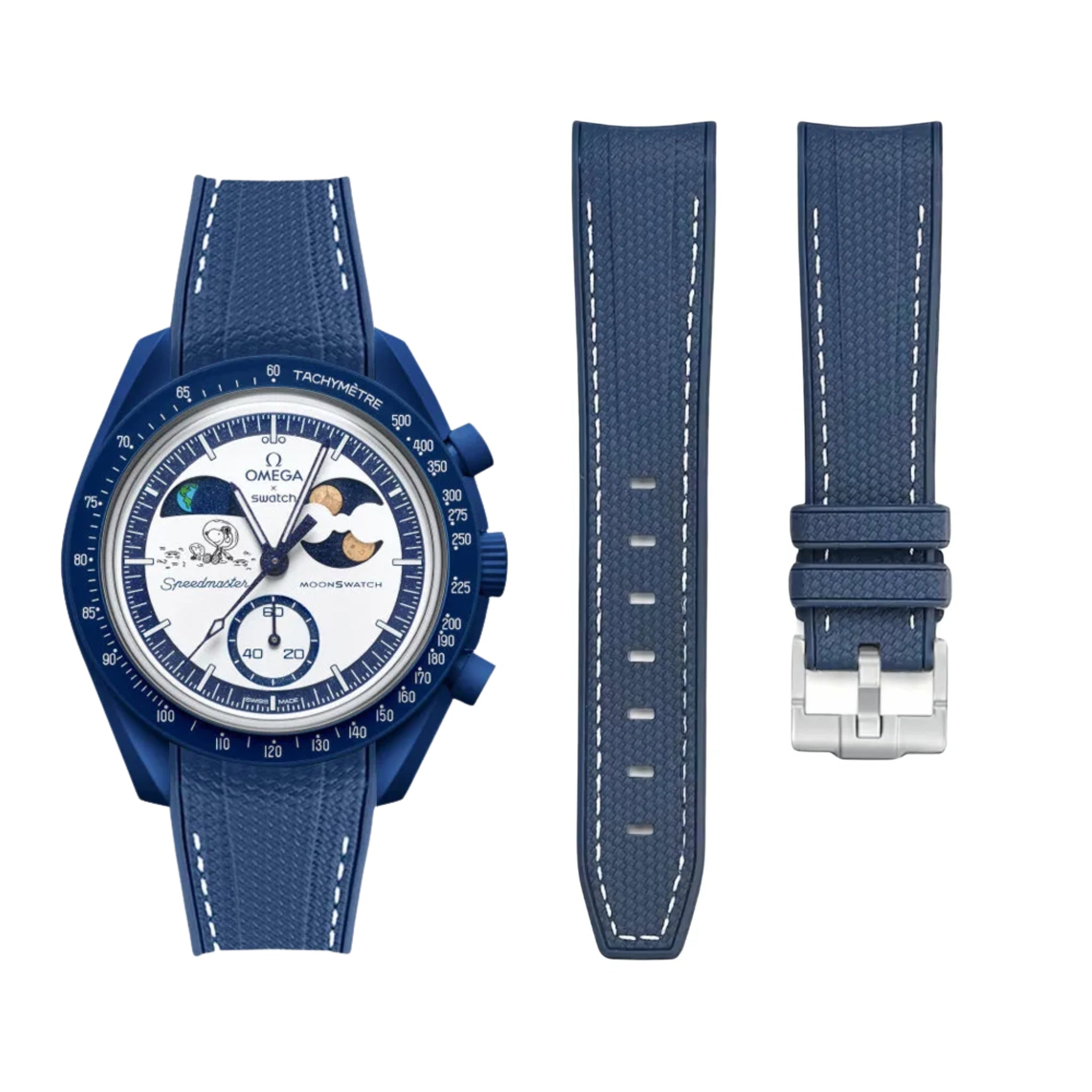 Rubber Strap - For Mission To Earthphase Moonshine Gold - Blue w/White - Helvetus