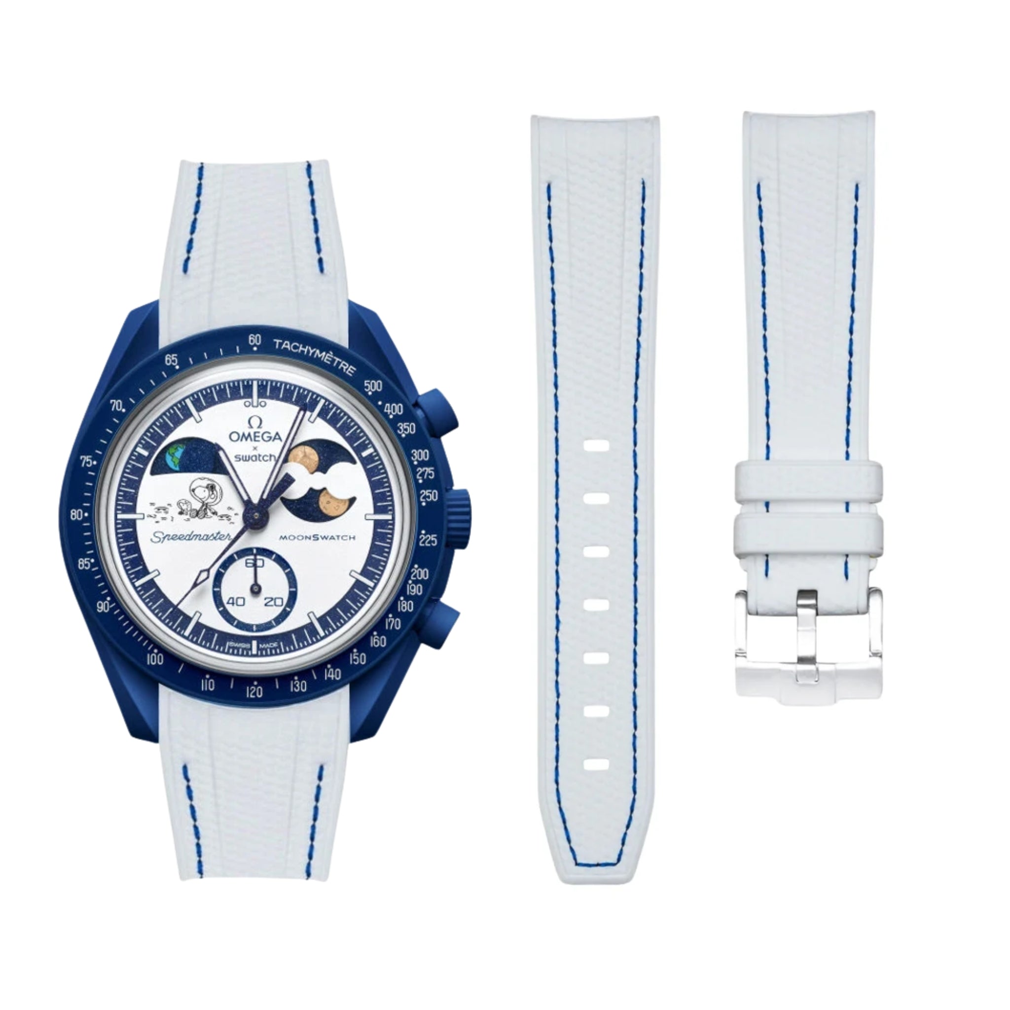 Rubber Strap - For Mission To Earthphase Moonshine Gold - White w/Blue - Helvetus