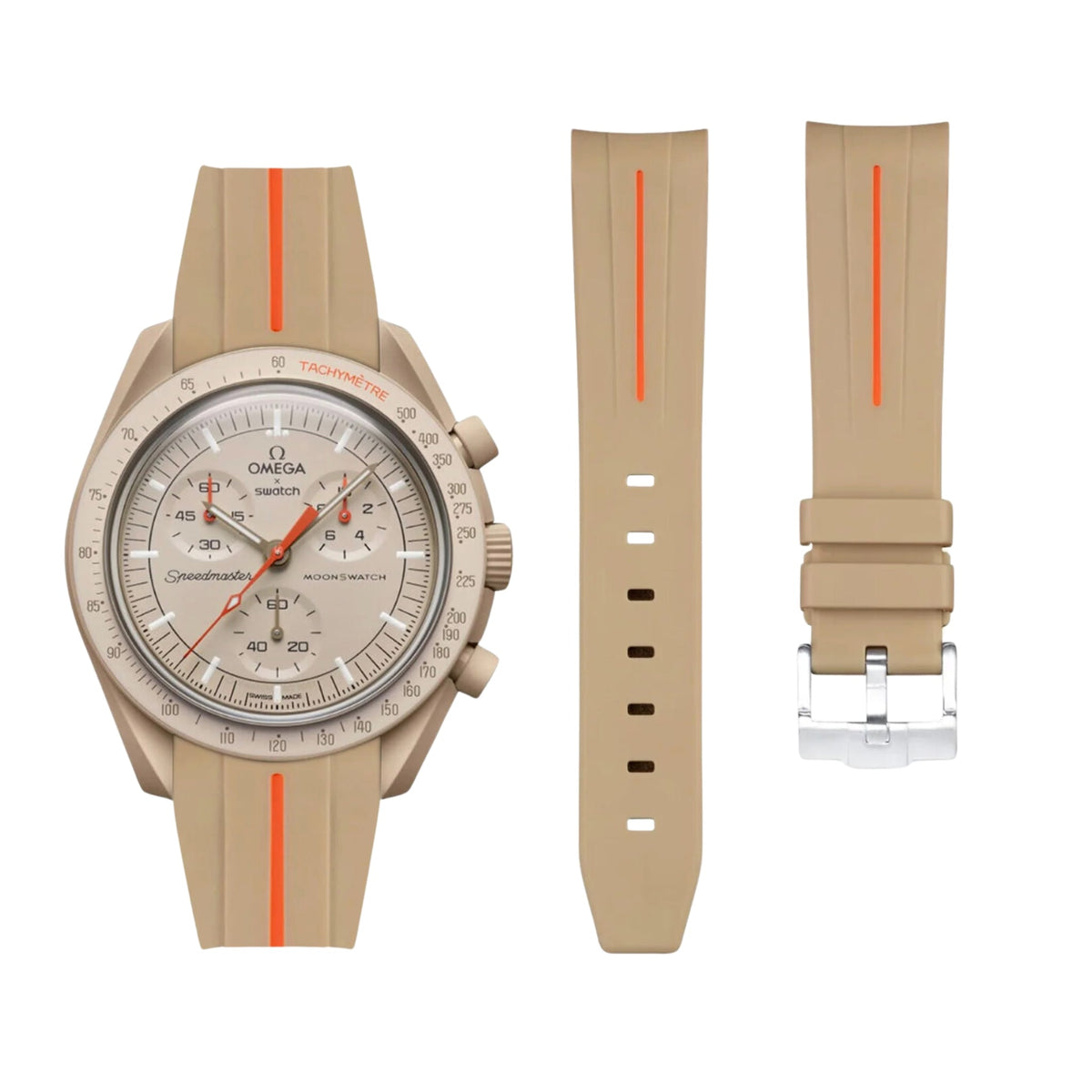 Strap for Mission to Jupiter Moonswatch in Beige w/Red Line 
