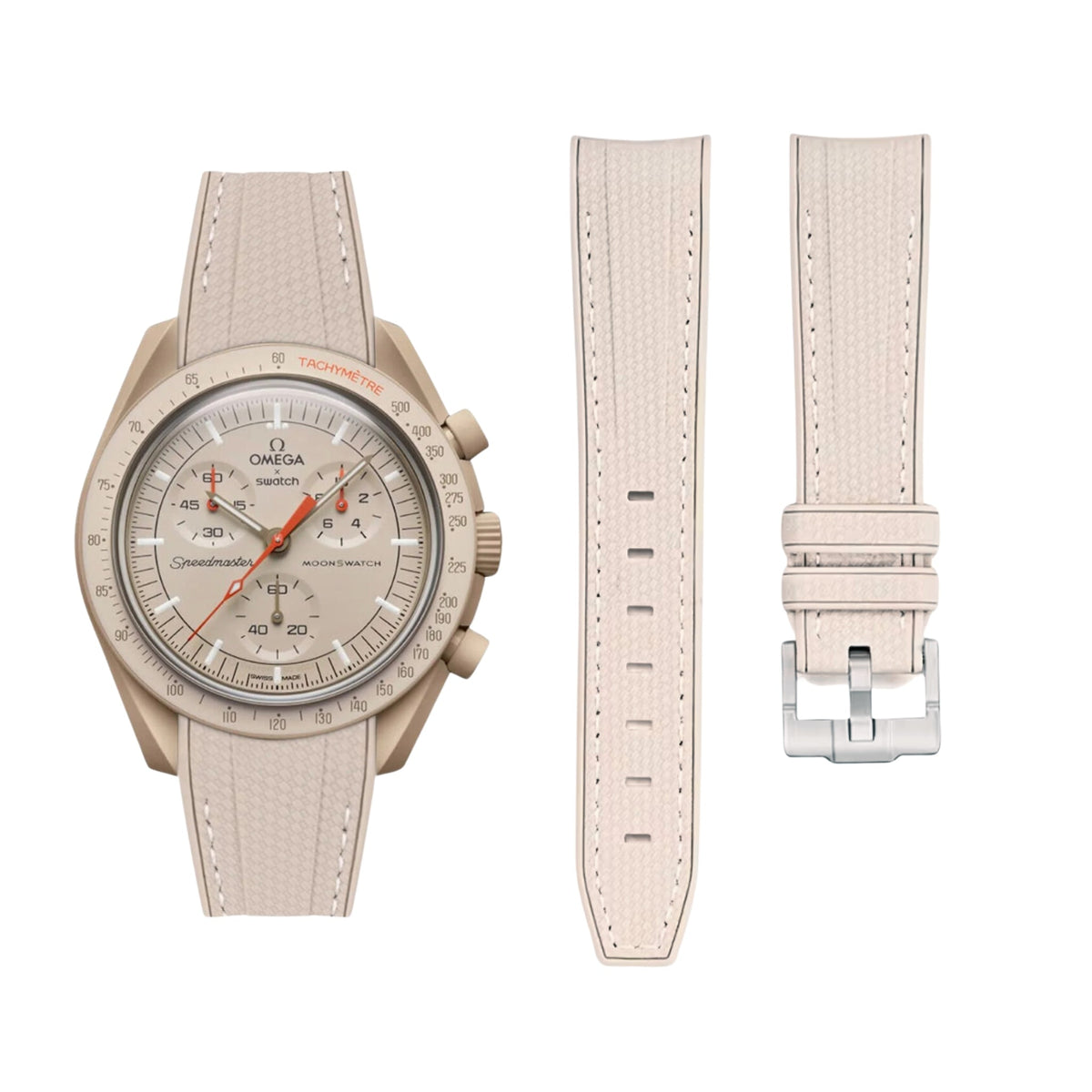 Strap for Mission to Jupiter Moonswatch in Beige w/White 