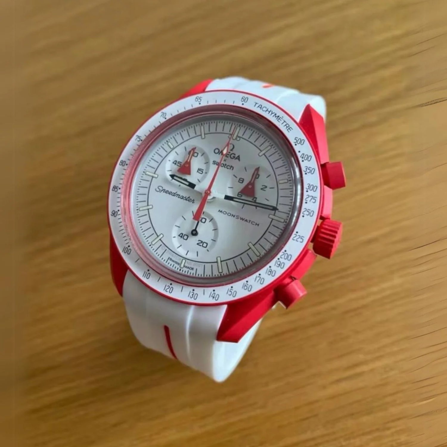 Strap for Mission to Mars Moonswatch in White w/Red Line