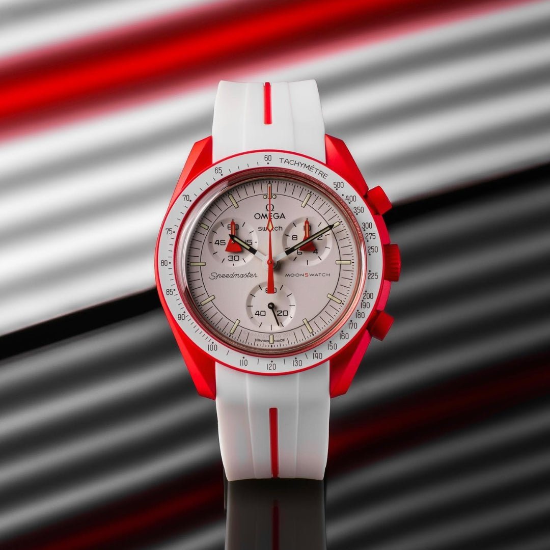 Strap for Mission to Mars Moonswatch in White w/Red Line
