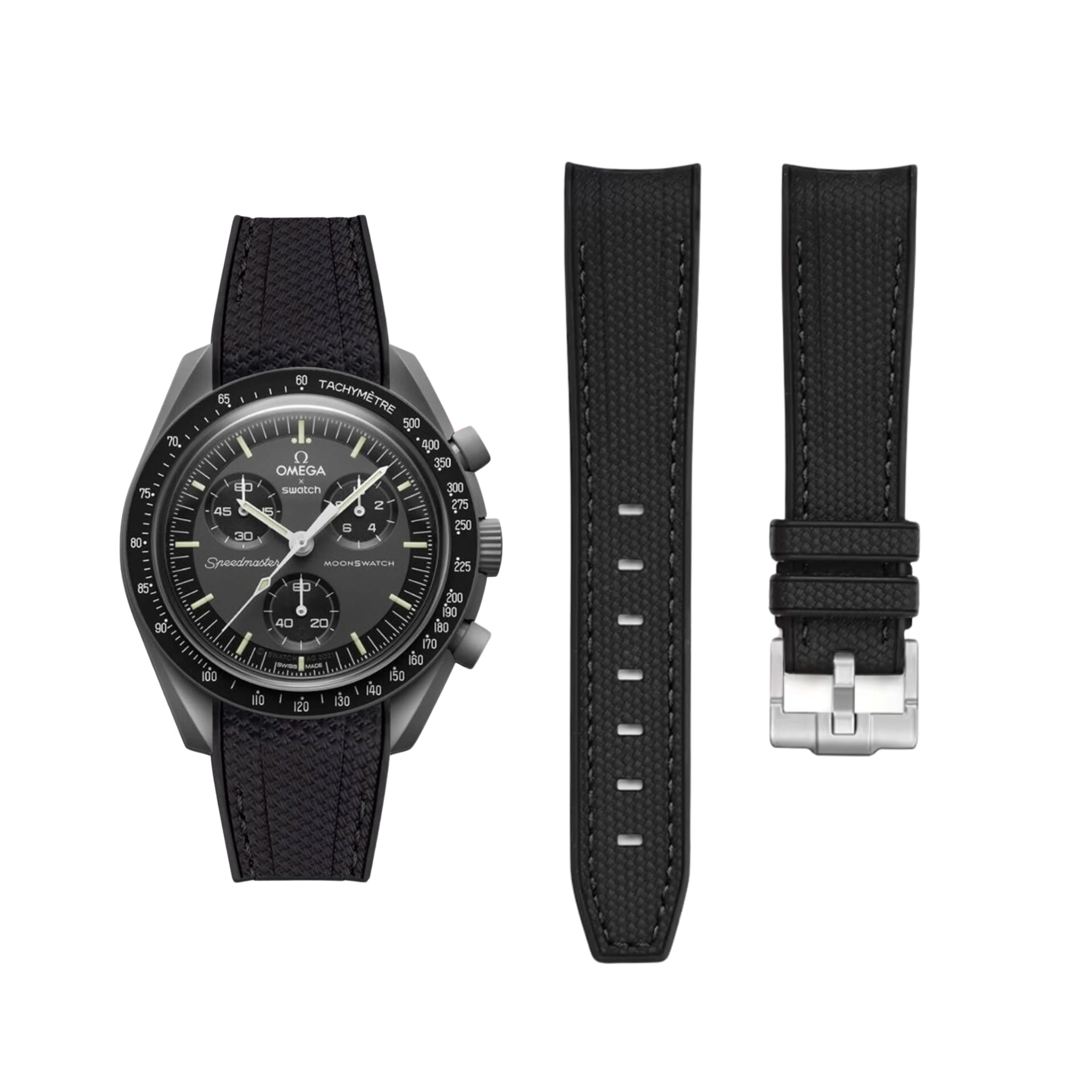 Rubber Strap - For Mission to Mercury | Omega X Swatch | MoonSwatch - Black  w/Black Line