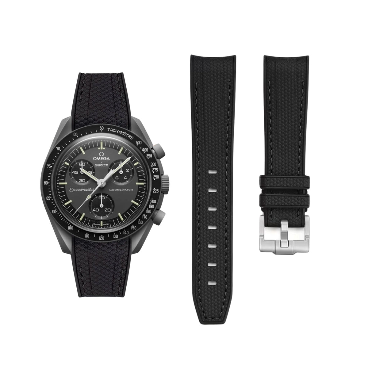Strap for Mission to Mercury Moonswatch in Black/Black - Helvetus 