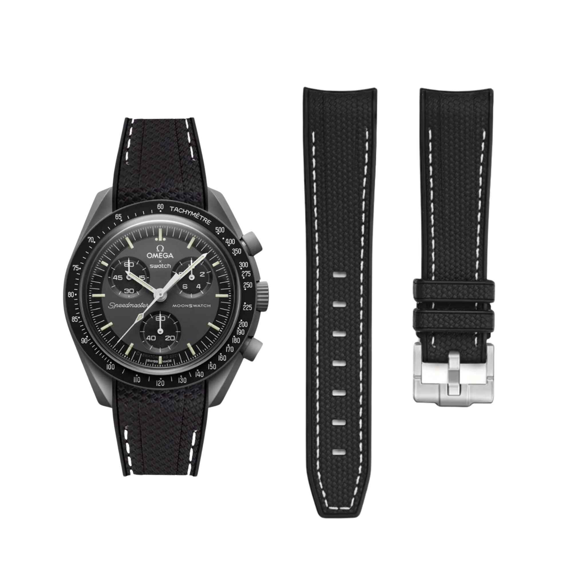 Strap for Mission to Mercury Moonswatch in Black/White - Helvetus ...