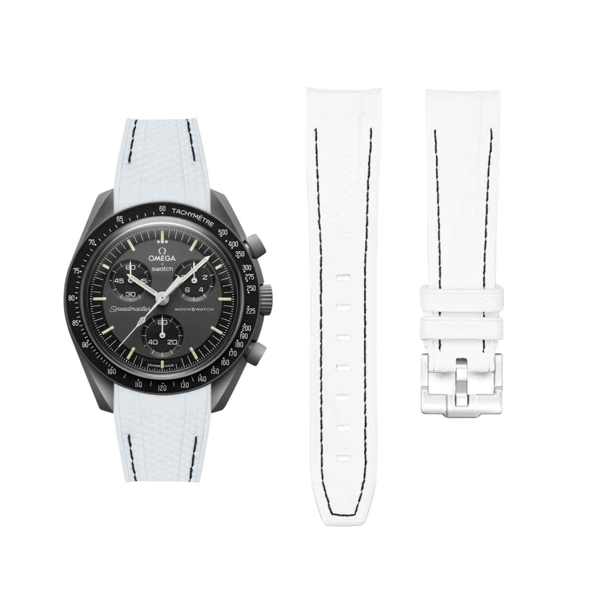 Strap for Mission to Mercury Moonswatch in White/Black - Helvetus 