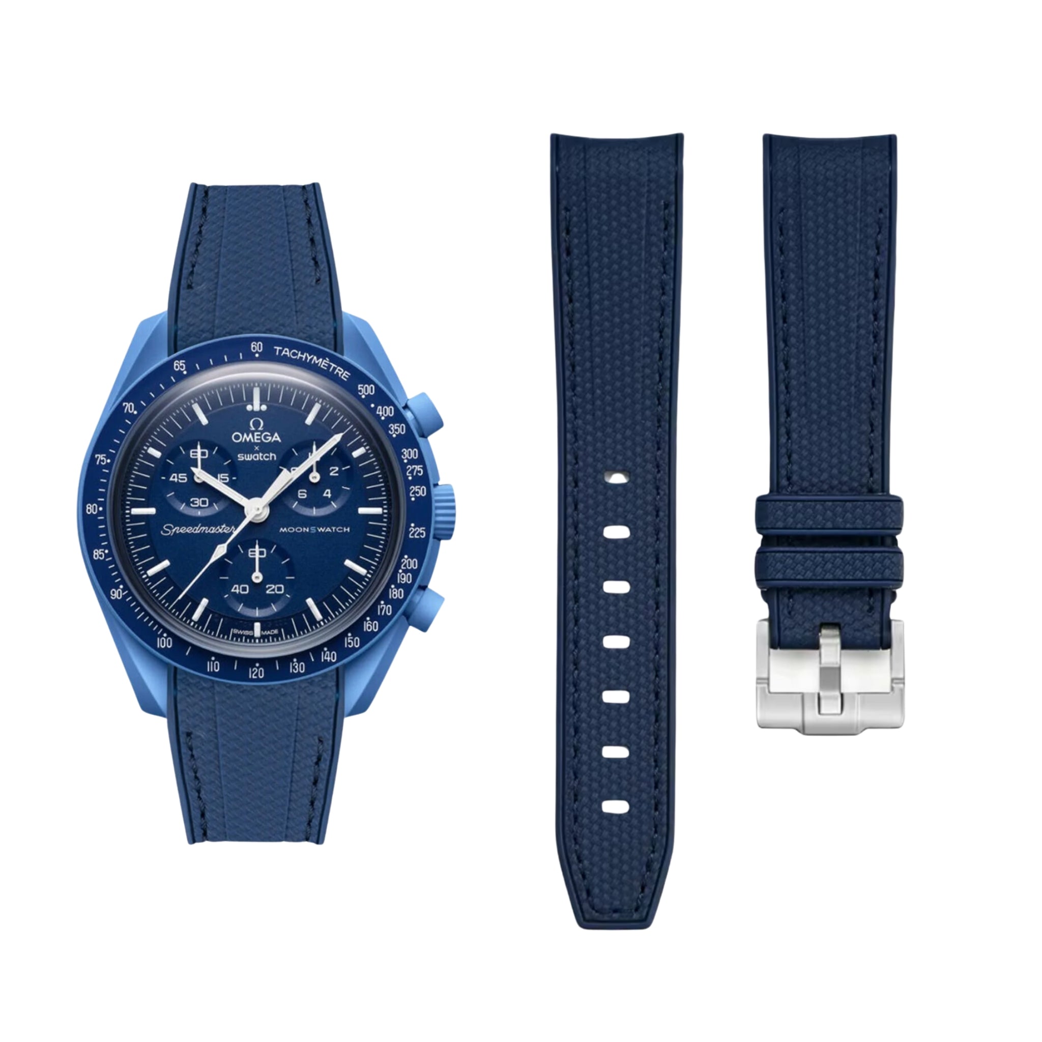 Rubber Strap - For Mission to Neptune | Omega X Swatch | MoonSwatch - Blue w/Blue - Helvetus