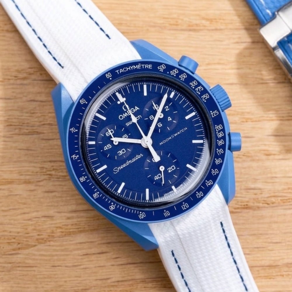 Strap for Mission to Neptune Moonswatch in White w/Blue - Helvetus®