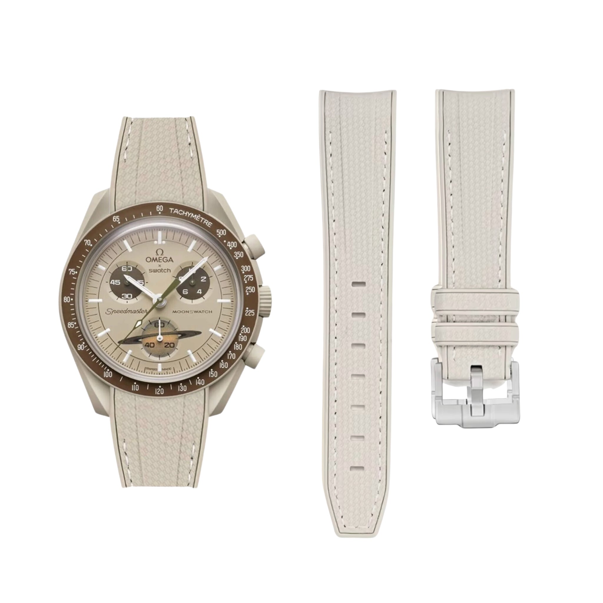 Rubber Strap - For Mission to Saturn | Omega X Swatch | MoonSwatch - Beige  w/White