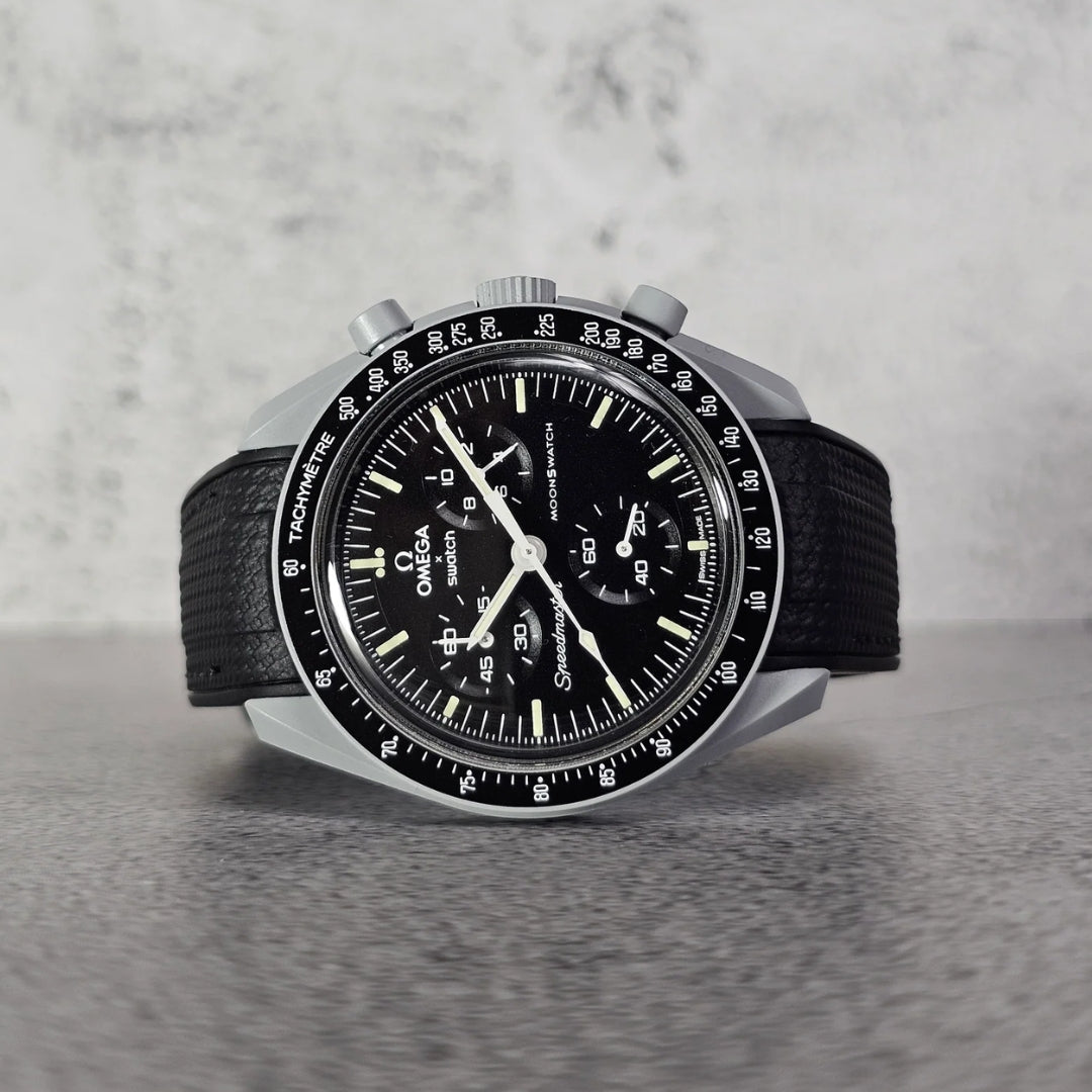 Rubber Strap - For Mission to the Moon | Omega X Swatch | MoonSwatch - Black w/Black Line - Helvetus