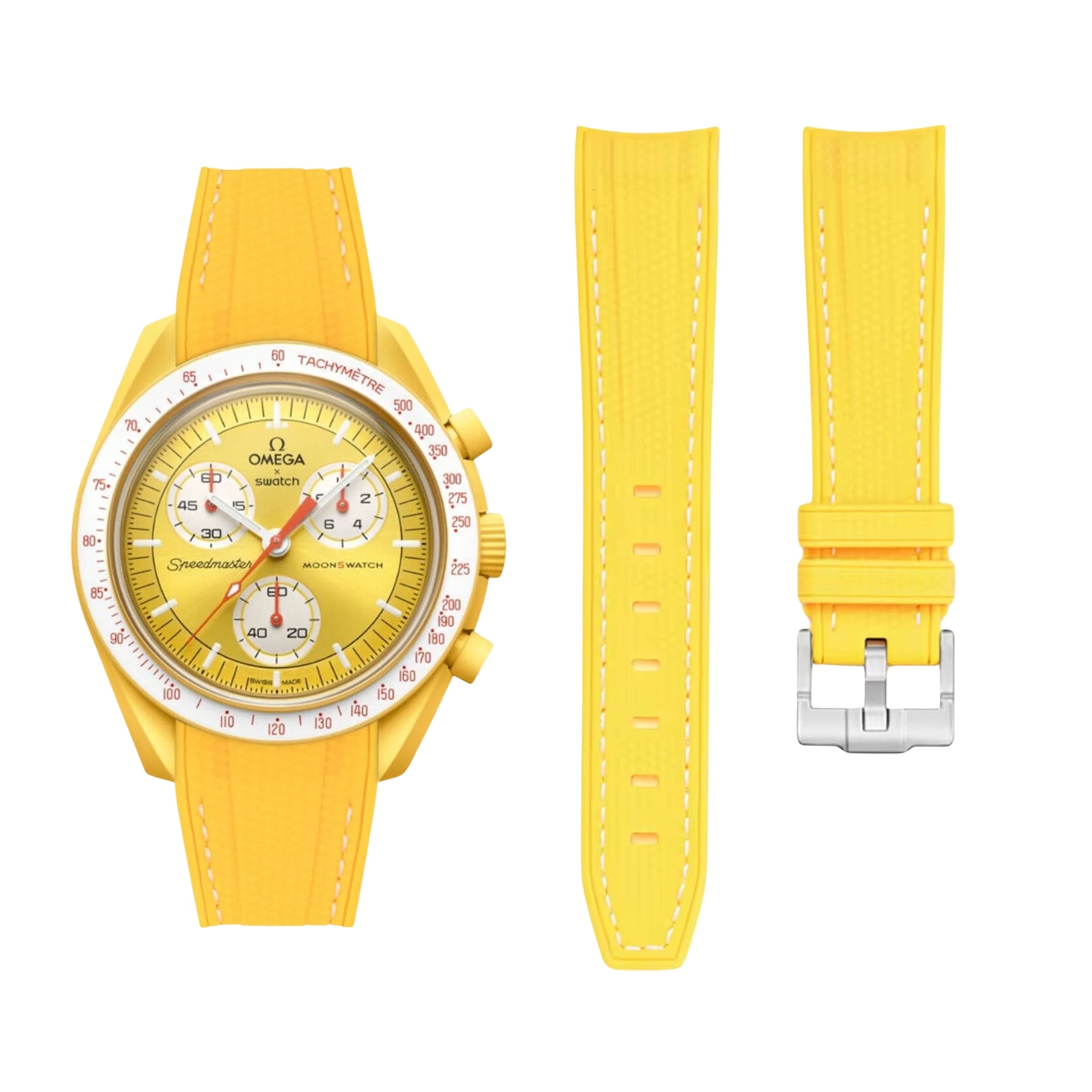 Rubber Strap - For Mission to the Sun | Omega X Swatch | MoonSwatch - Yellow w/White - Helvetus