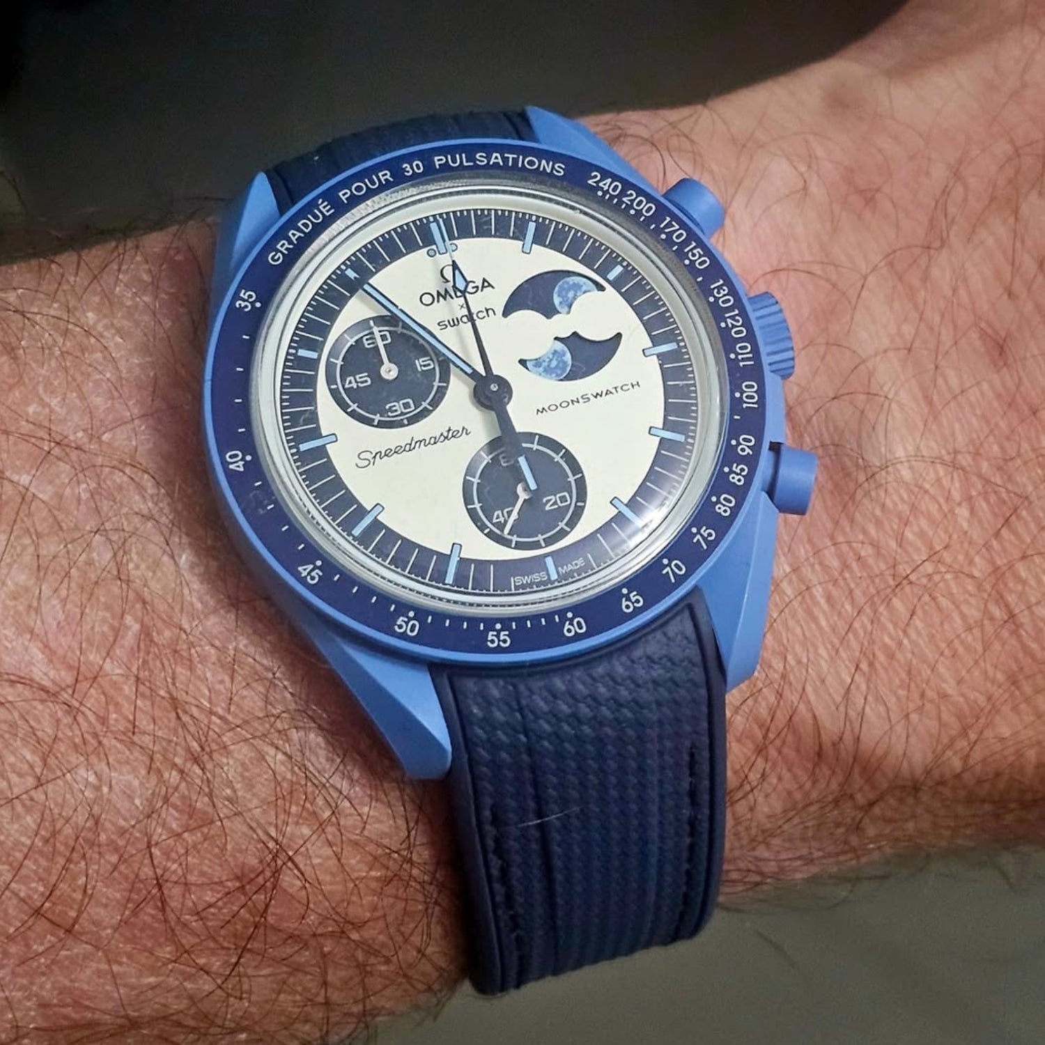 Rubber Strap - For Mission to the Super Blue Moonphase | MoonSwatch - Blue w/Blue - Helvetus