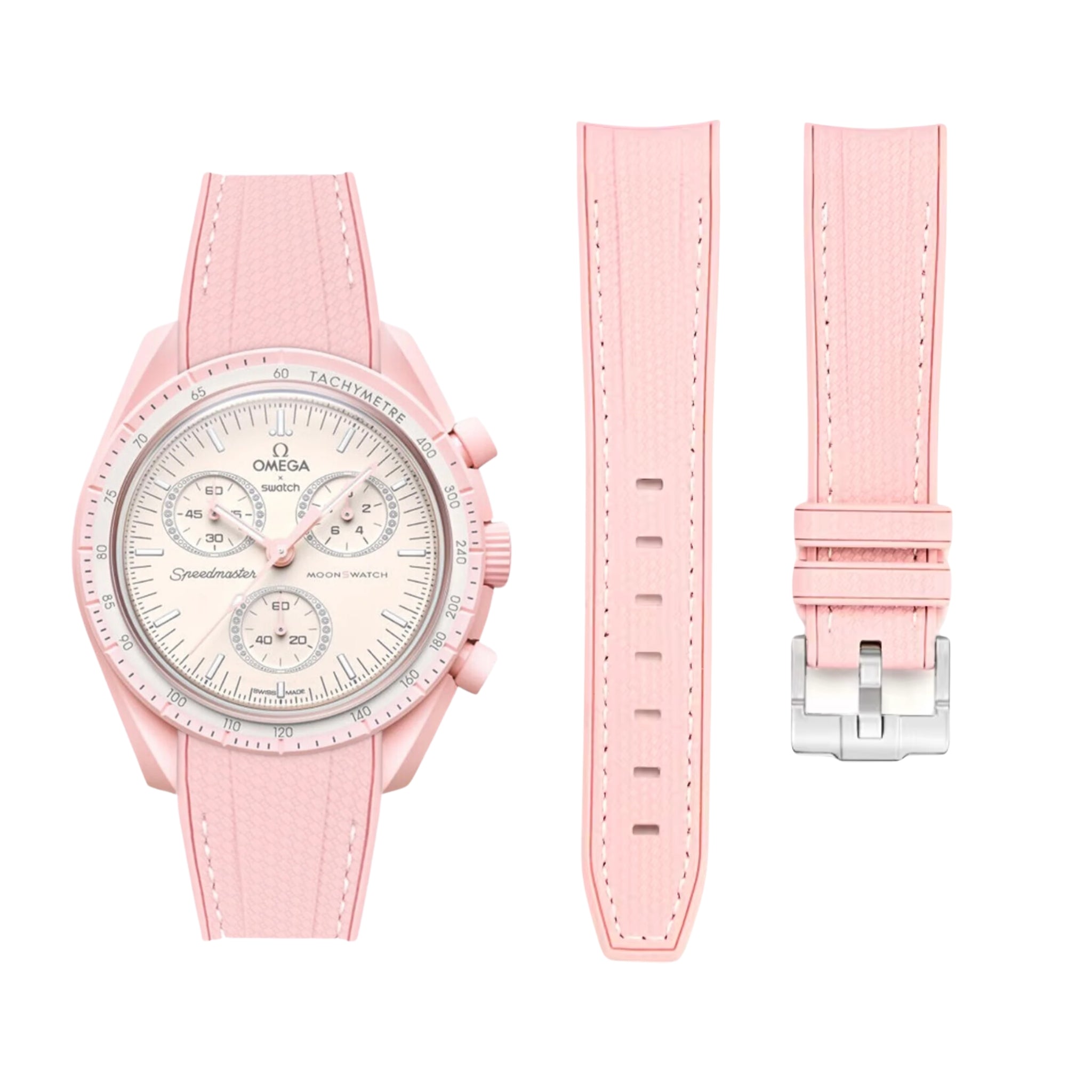 Rubber Strap - For Mission to Venus | Omega X Swatch | MoonSwatch - Pink w/White - Helvetus