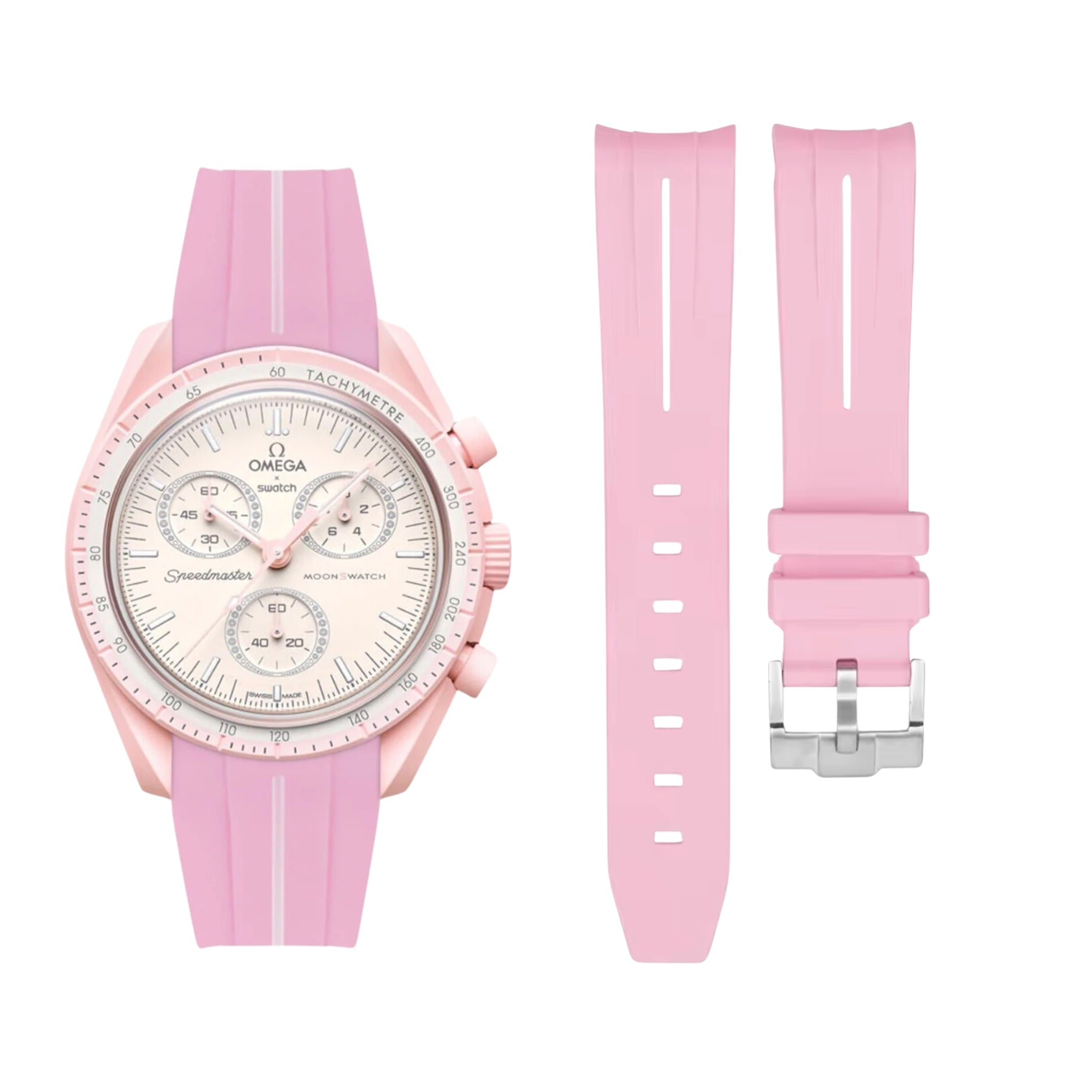 Rubber Strap - For Mission to Venus | Omega X Swatch | MoonSwatch - Pink w/White Line - Helvetus