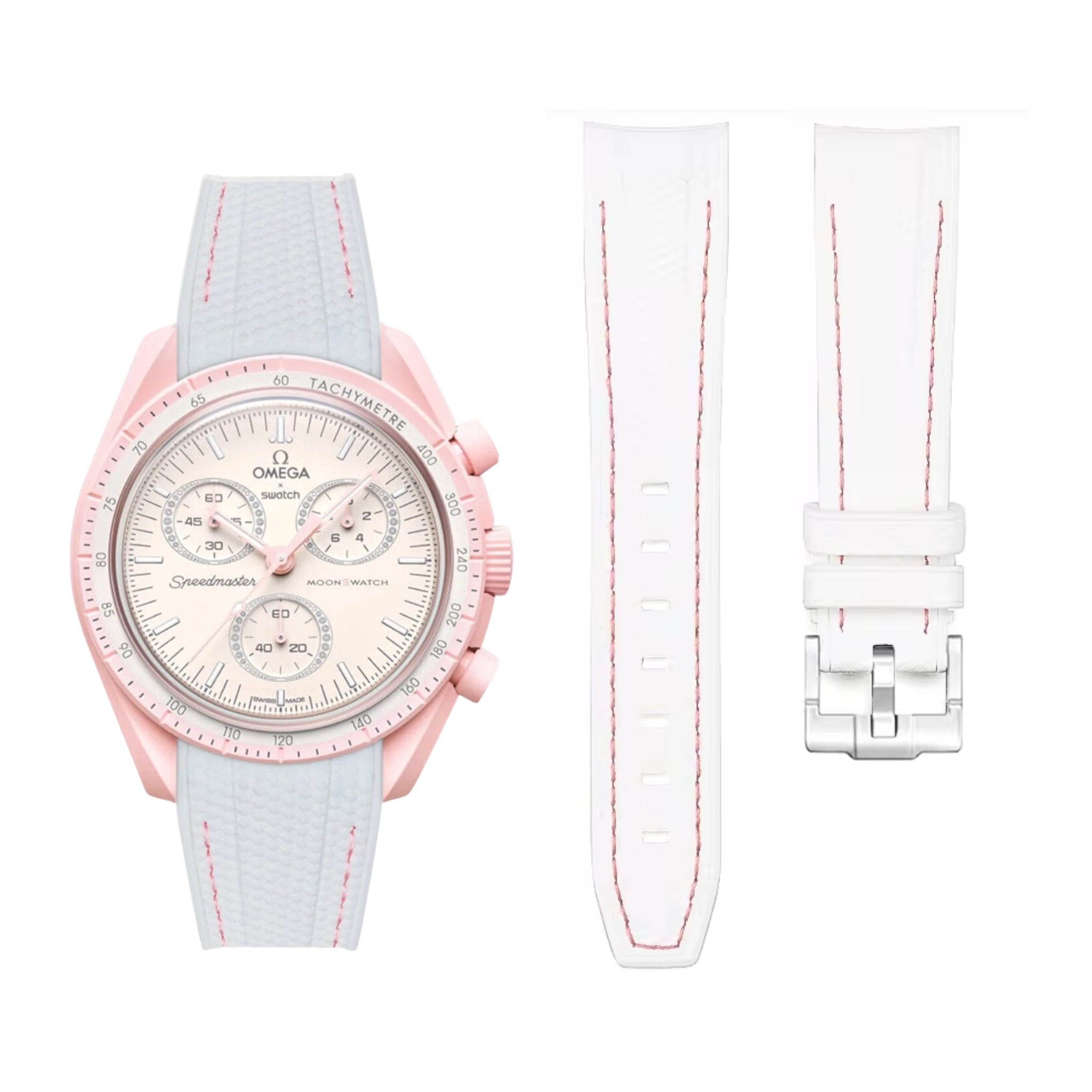 Rubber Strap - For Mission to Venus | Omega X Swatch | MoonSwatch - White  w/Pink