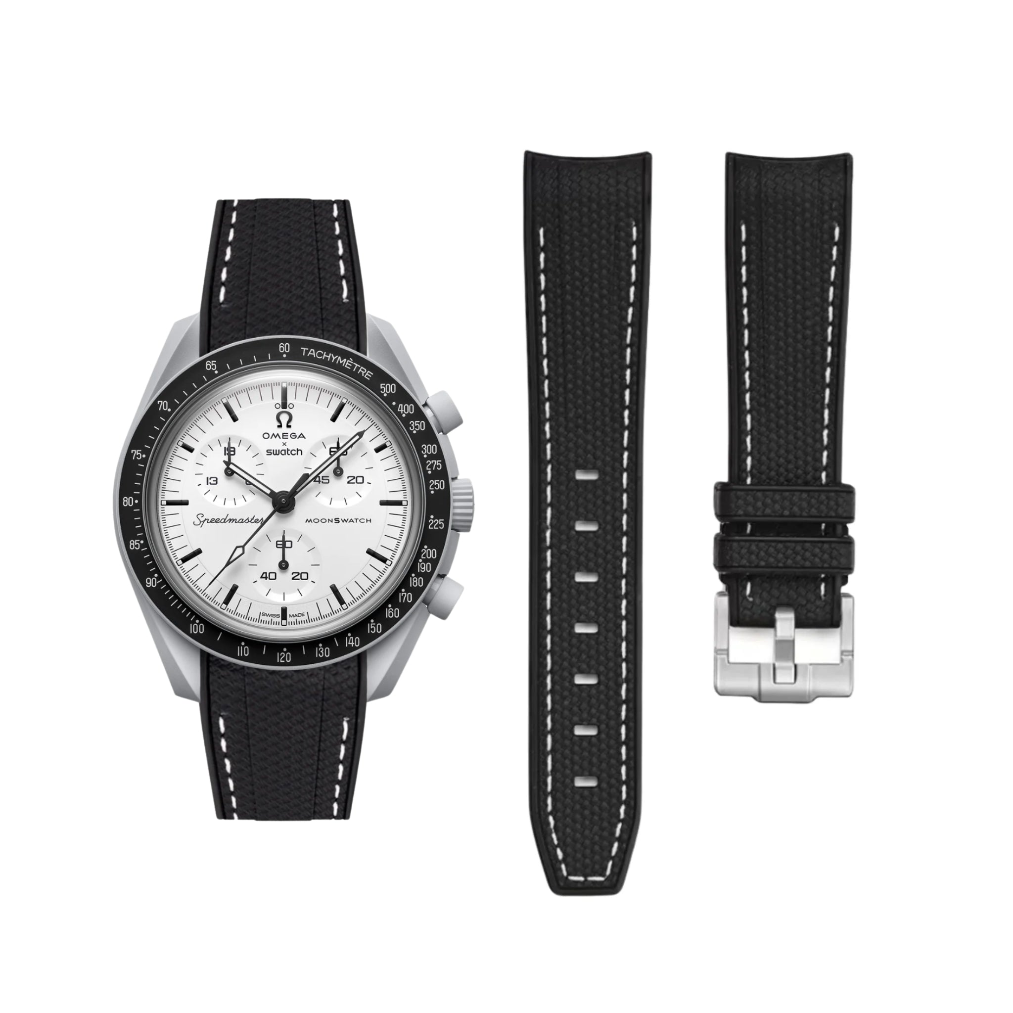 Rubber Strap - For MoonSwatch 1965 - Black w/White - Helvetus