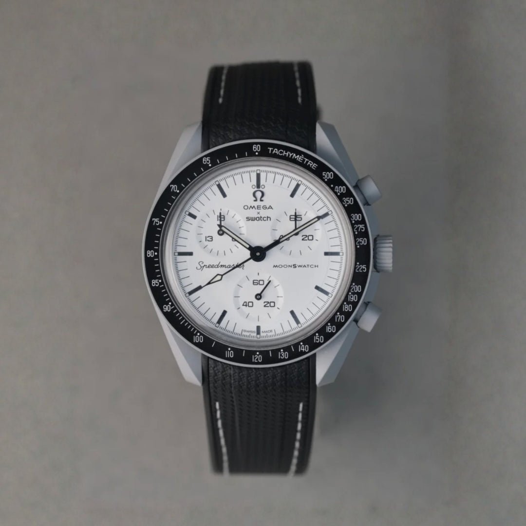 Rubber Strap - For MoonSwatch 1965 - Black w/White - Helvetus