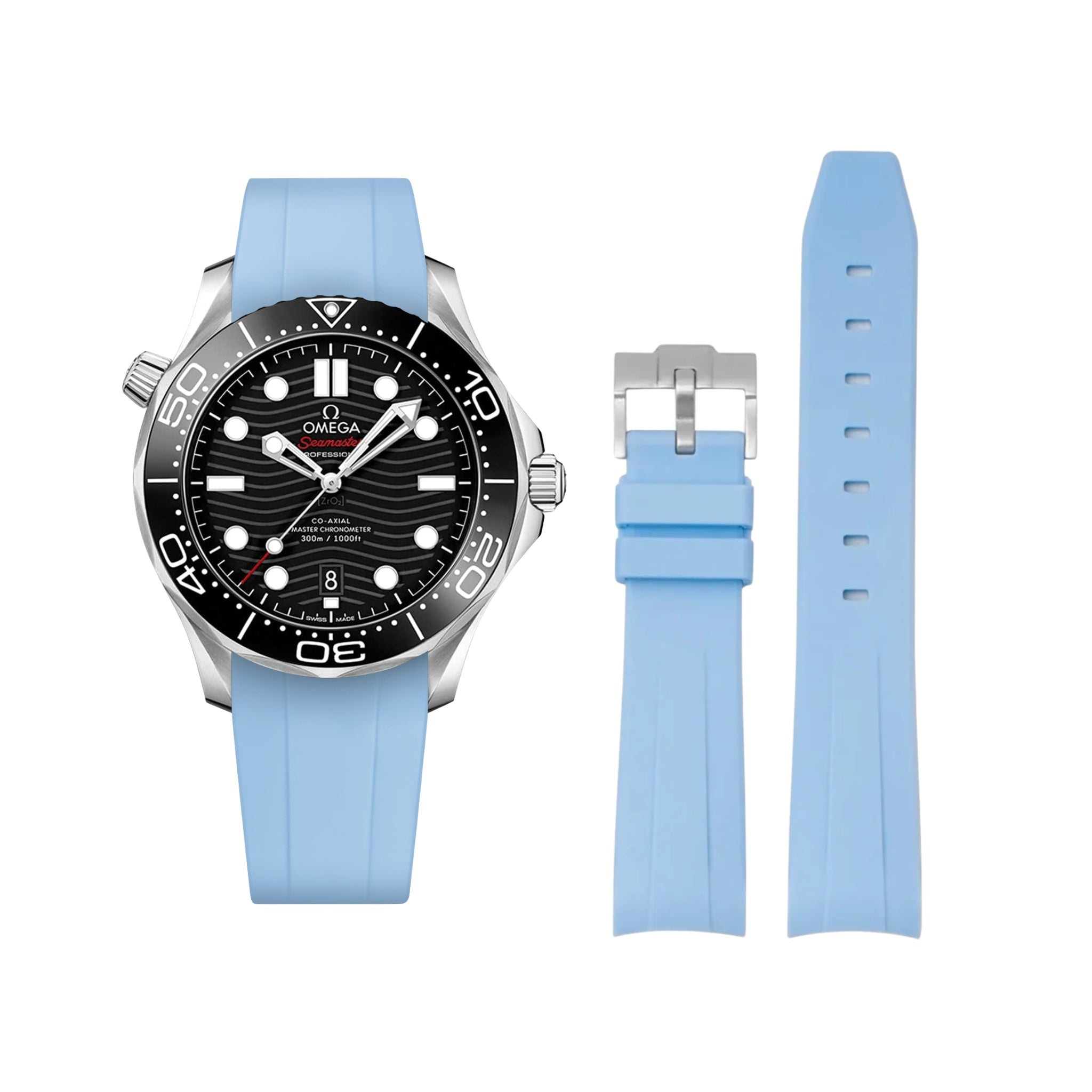 Rubber Strap - For Omega Seamaster 300 - Baby Blue - Helvetus