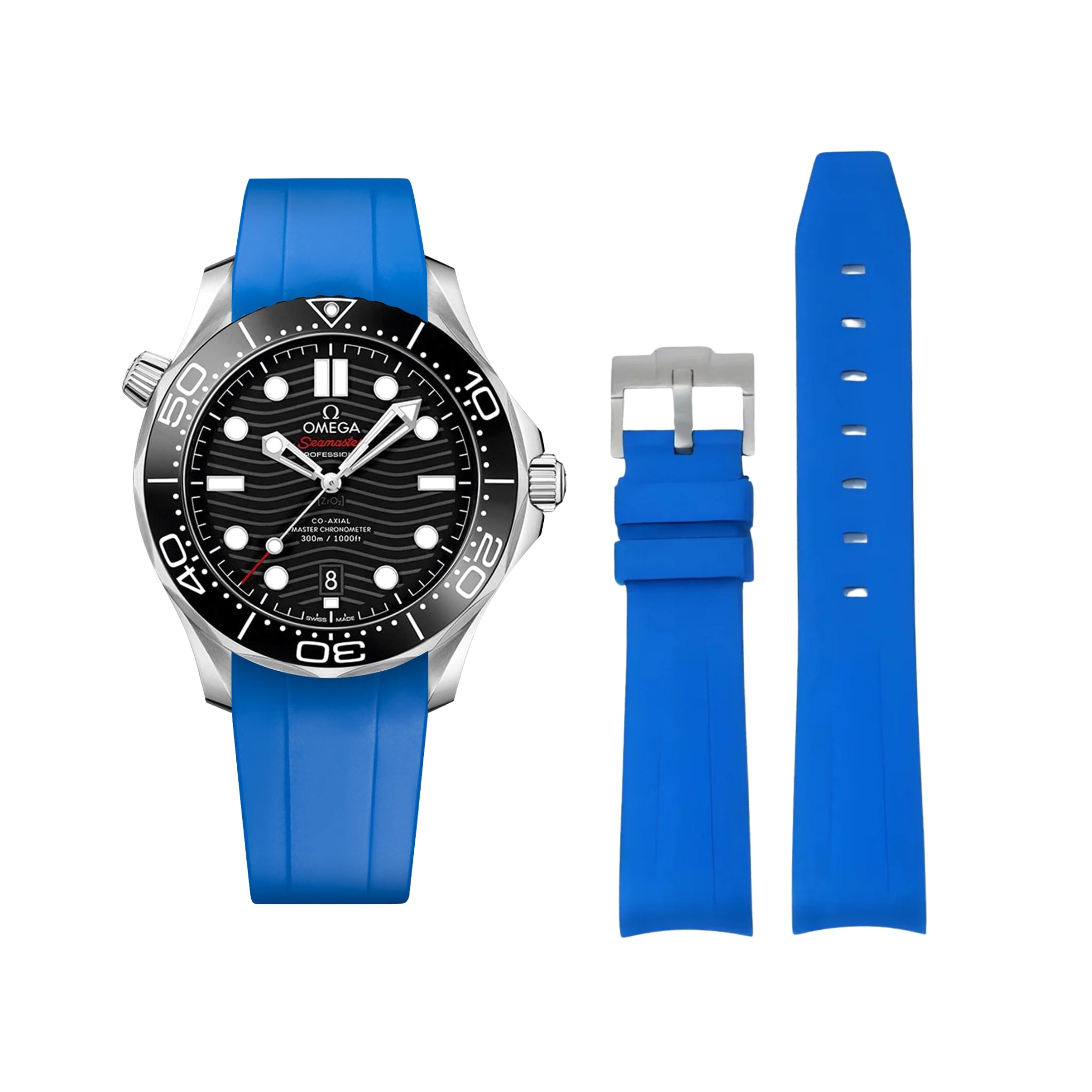Rubber Strap - For Omega Seamaster 300 - Blue - Helvetus