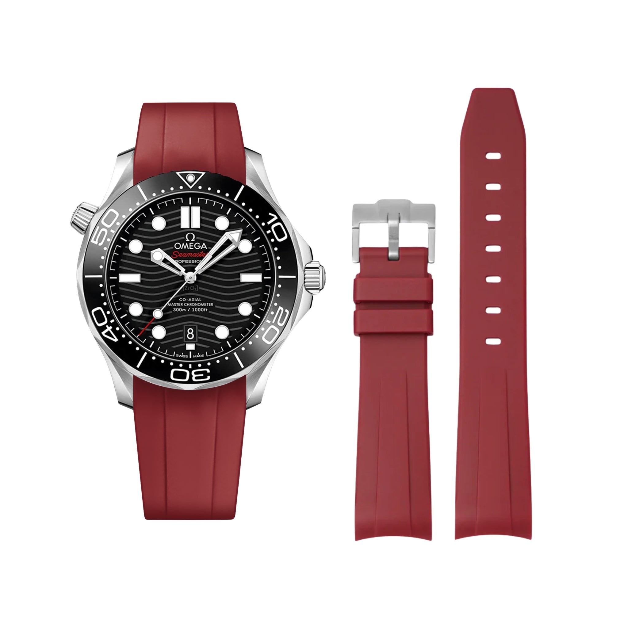 Rubber Strap - For Omega Seamaster 300 - Bordeaux - Helvetus
