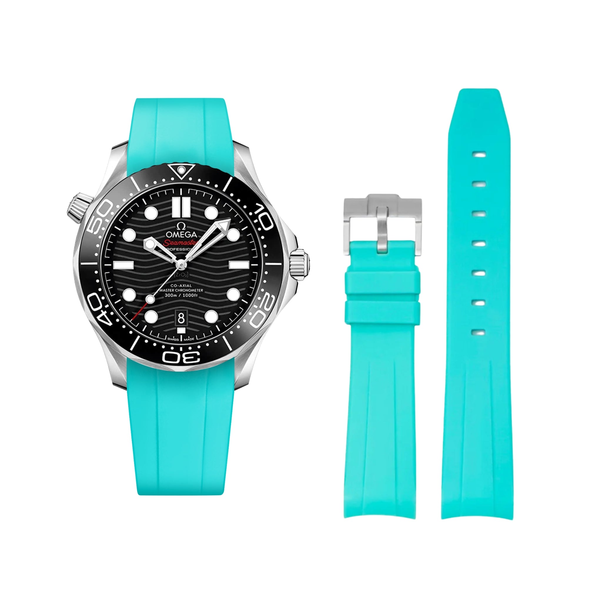 Rubber Strap - For Omega Seamaster 300 - Turquoise - Helvetus