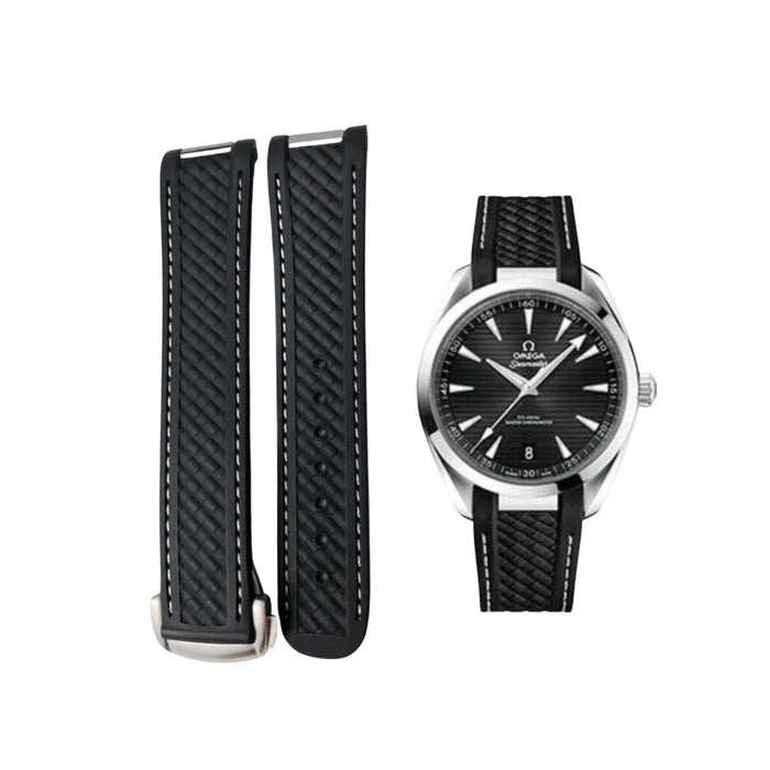 Rubber Strap - For Omega Seamaster Aqua Terra 300 / 150m - Black/White - Helvetus
