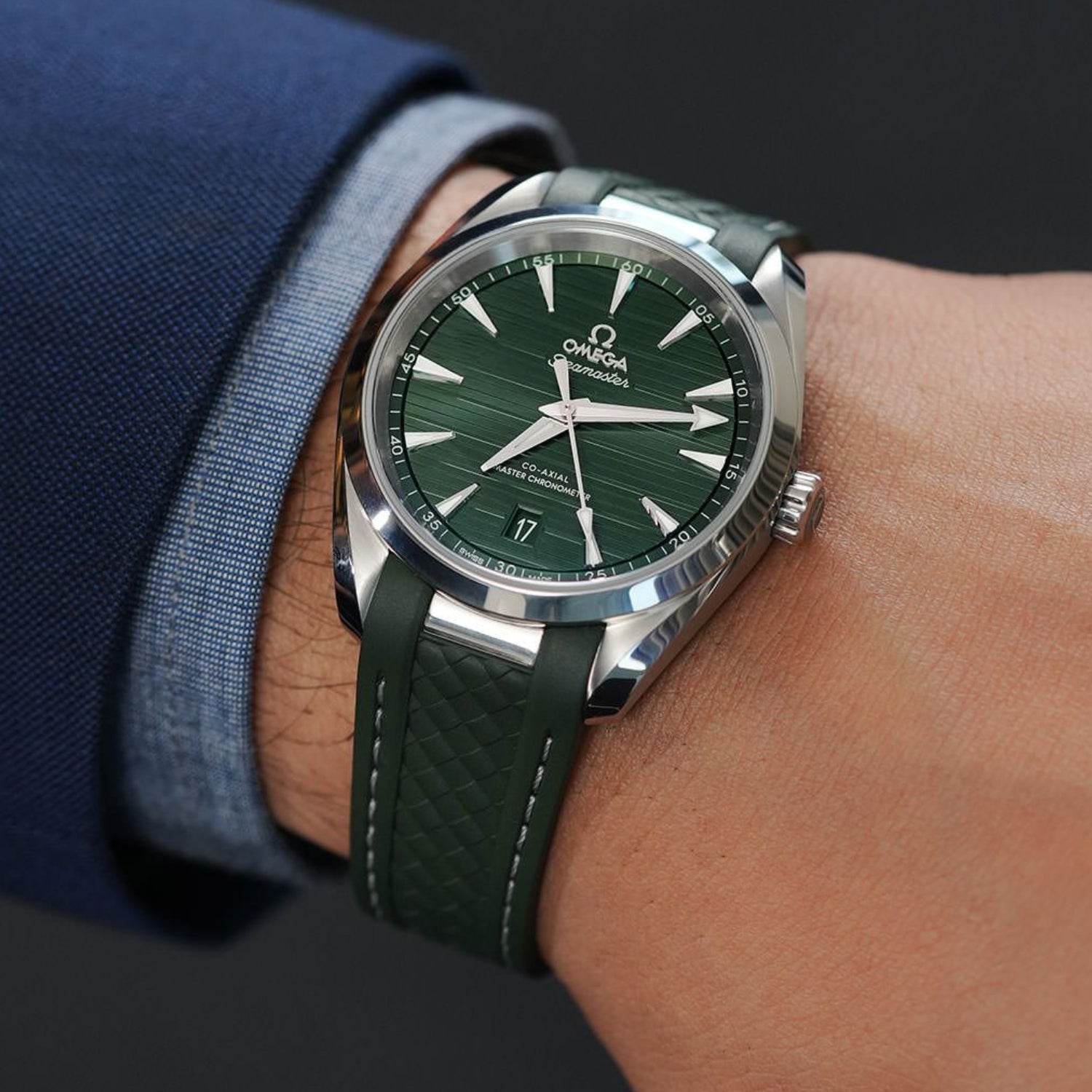 Rubber Strap - For Omega Seamaster Aqua Terra 300 / 150m - Green/White - Helvetus