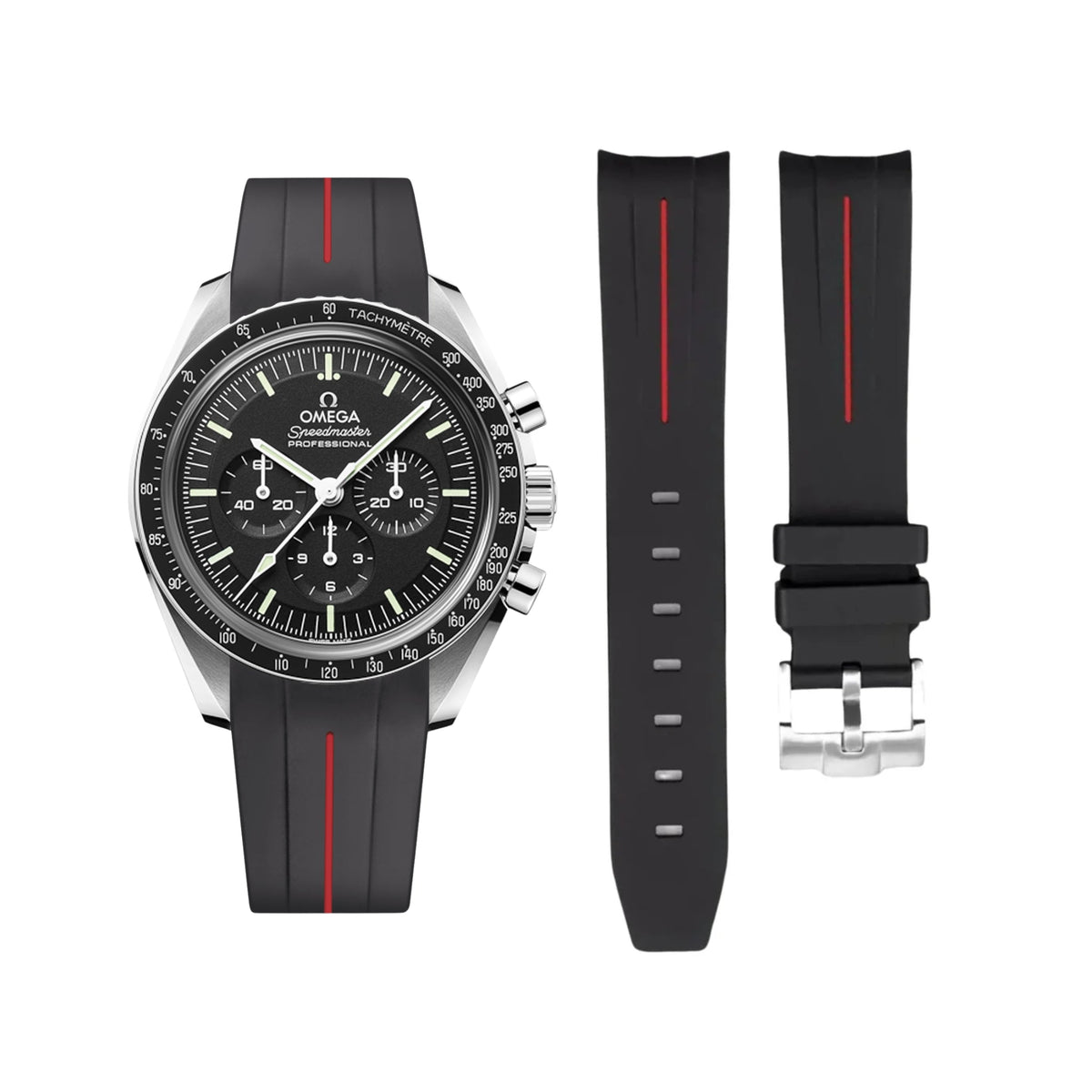 Omega Speedmaster Strap in Black/Red - Helvetus® Switzerland