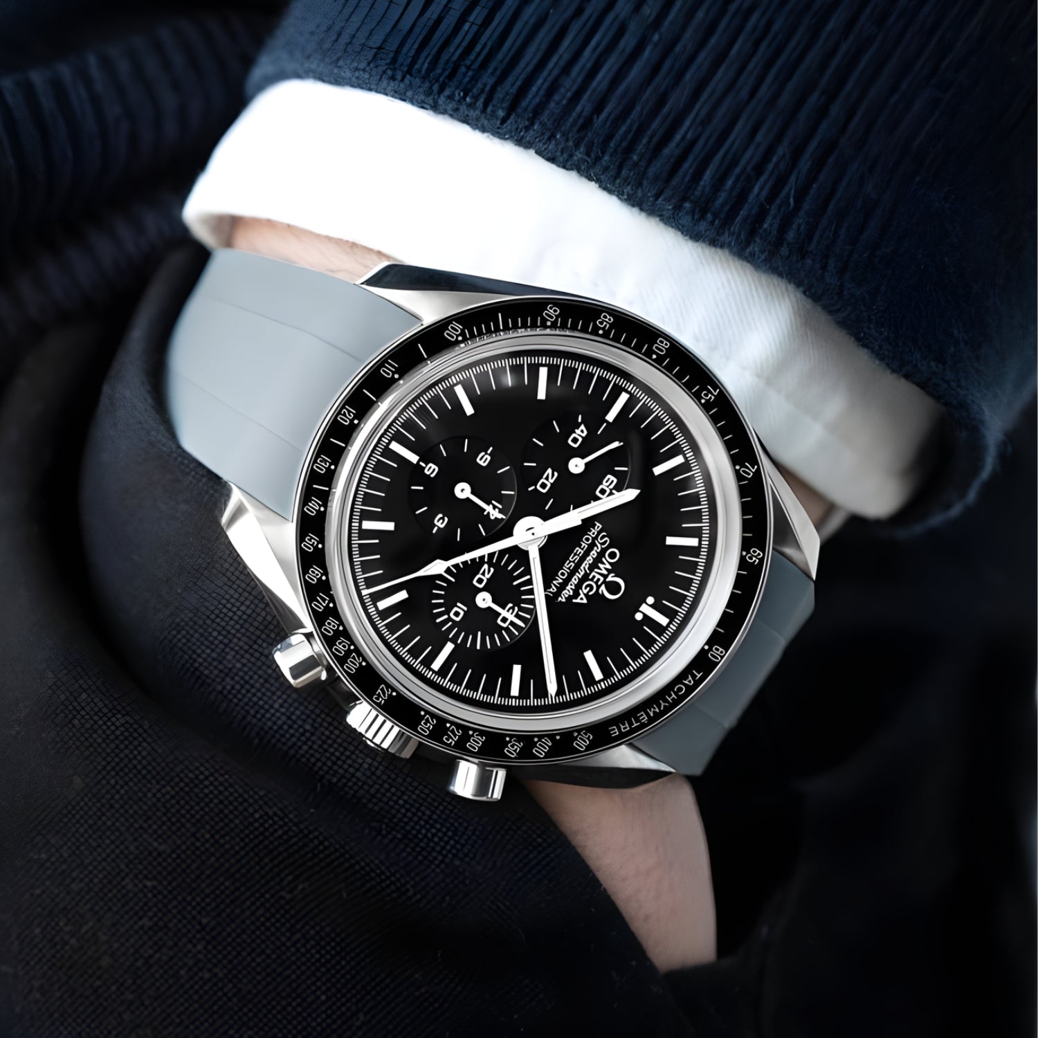 Rubber Strap - For Omega Speedmaster - Grey - Helvetus