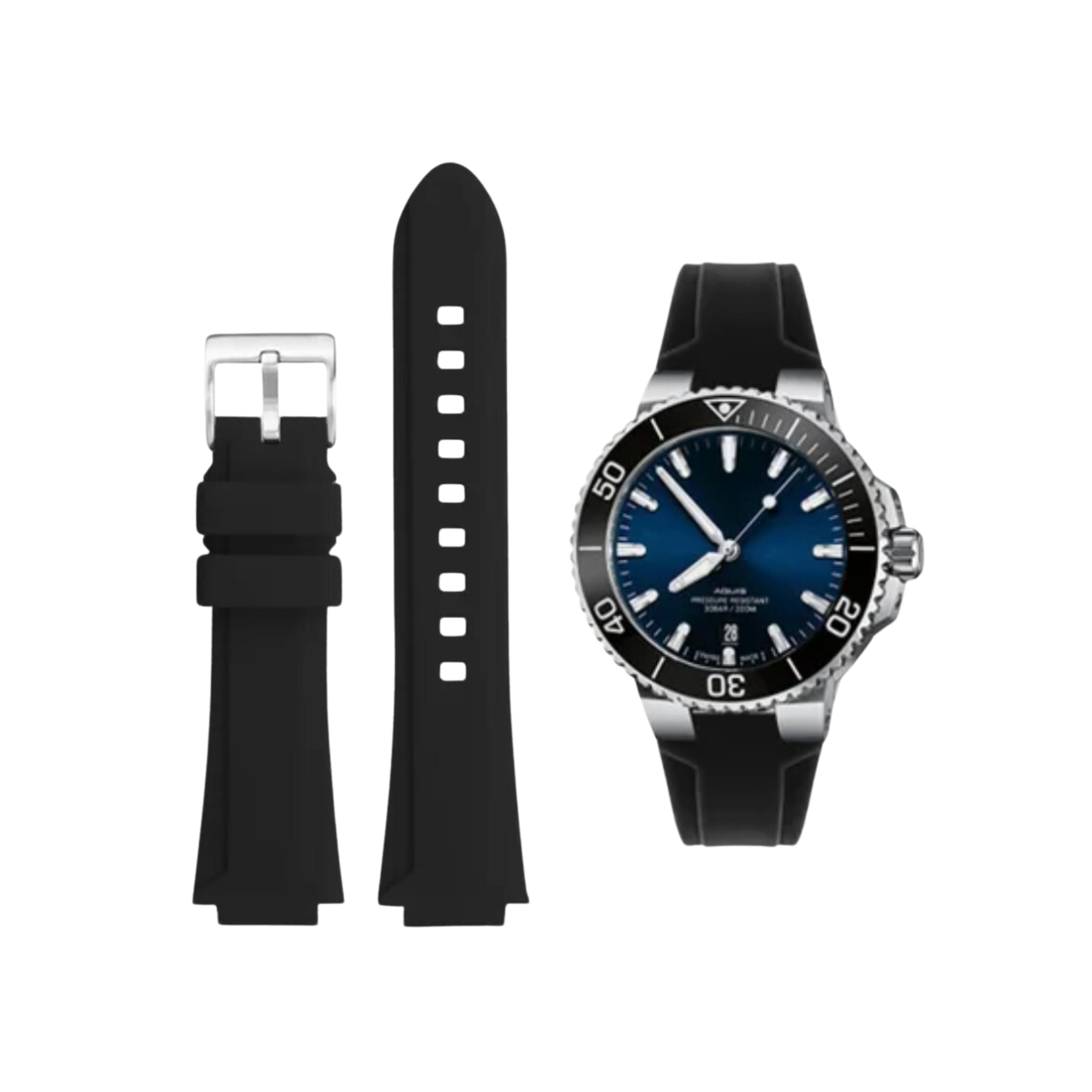 Rubber Strap - For Oris Aquis - Black - Helvetus