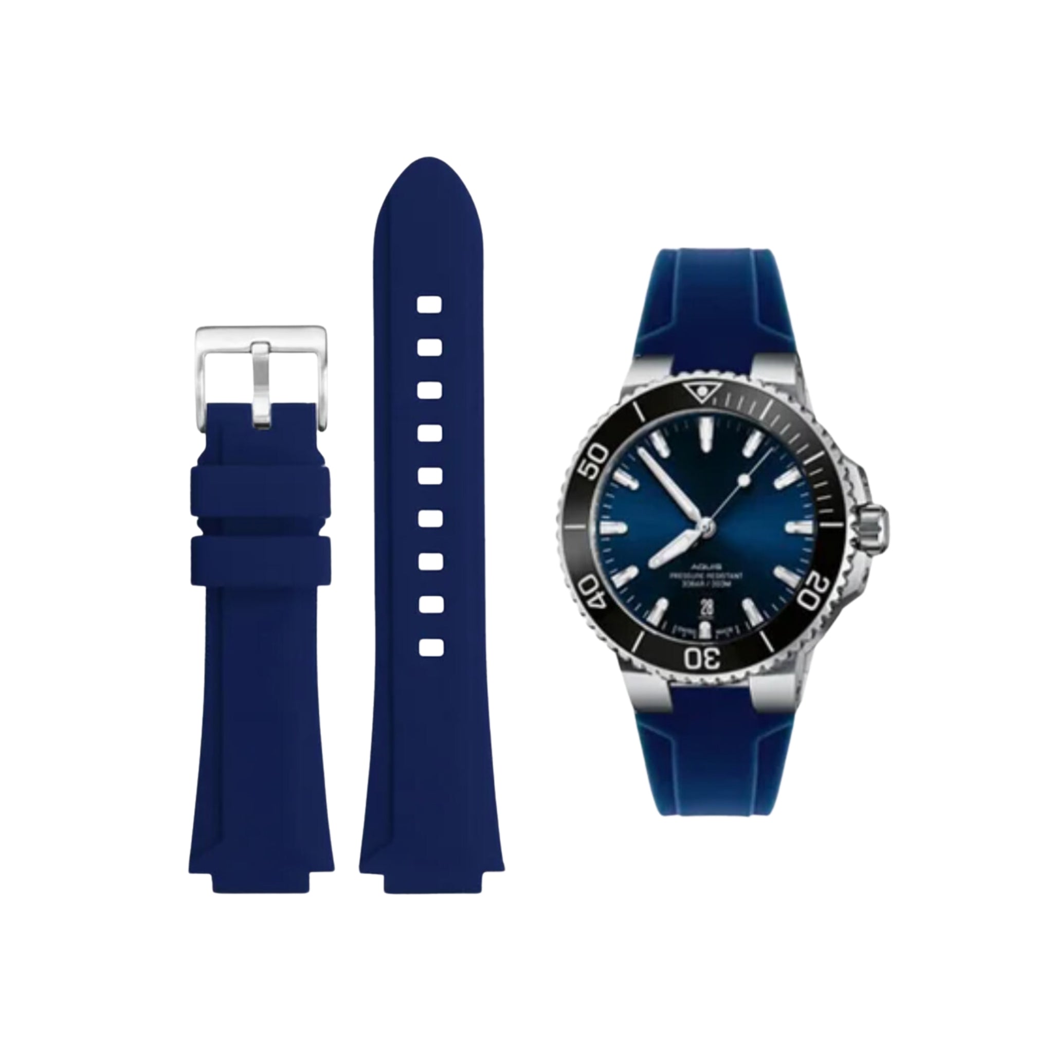 Rubber Strap For Oris Aquis Blue