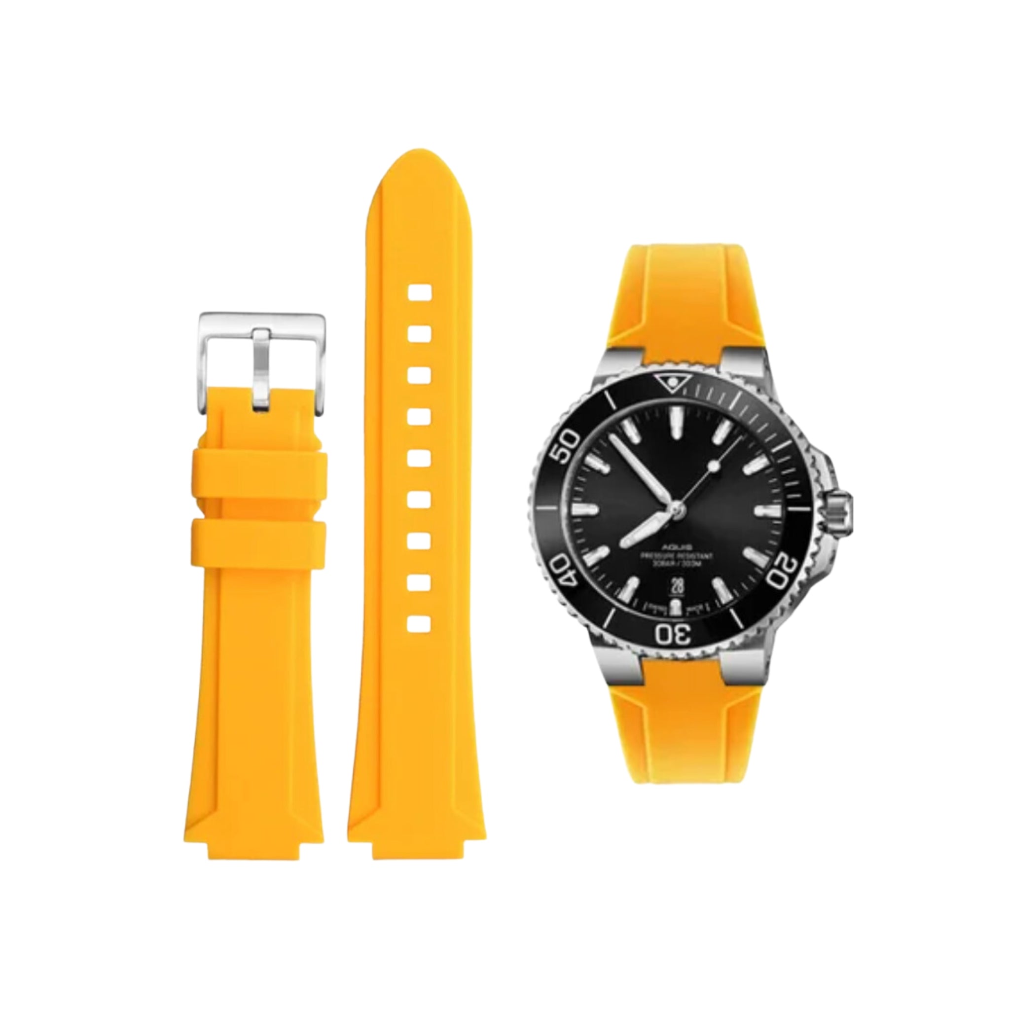 Rubber Strap - For Oris Aquis - Yellow - Helvetus