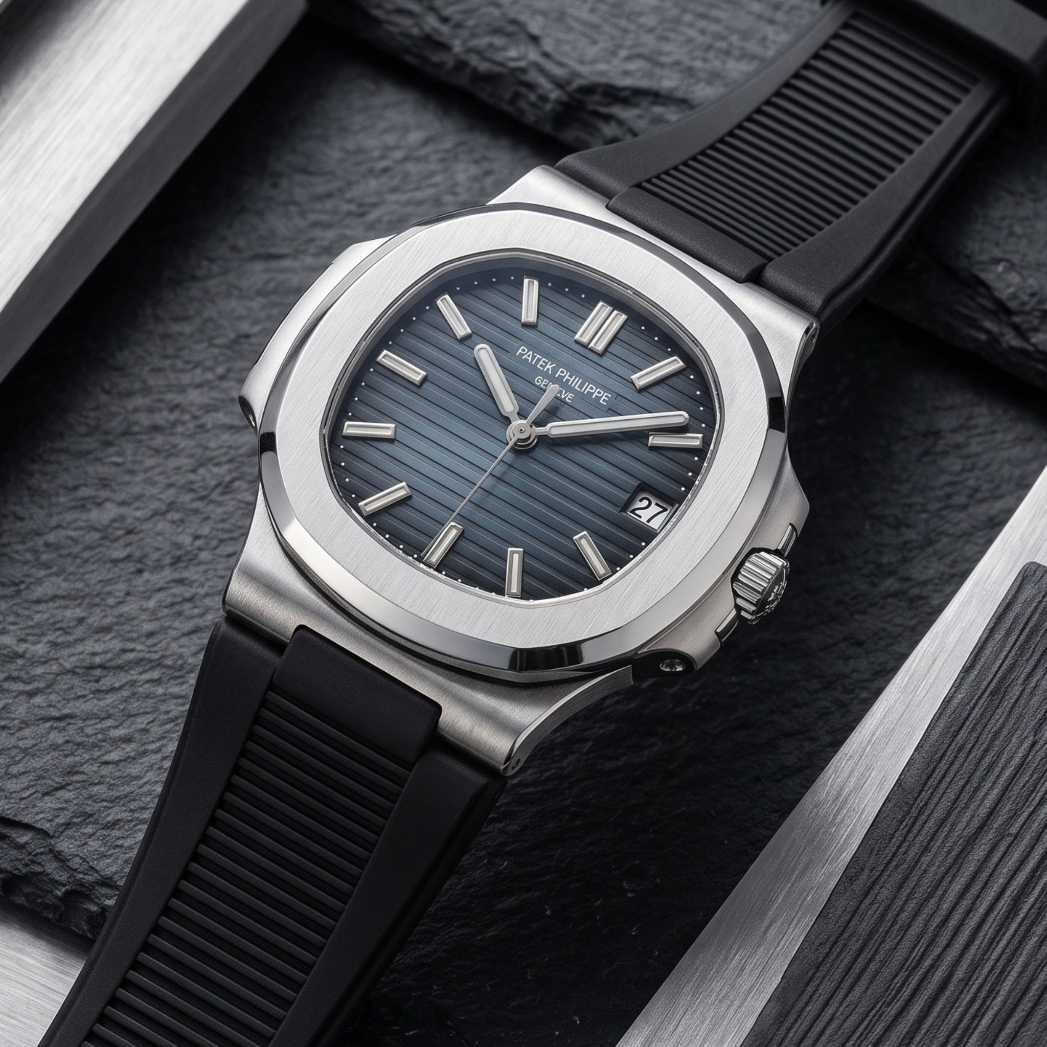 Patek Philippe Nautilus Rubber Strap in Black | Helvetus® Straps