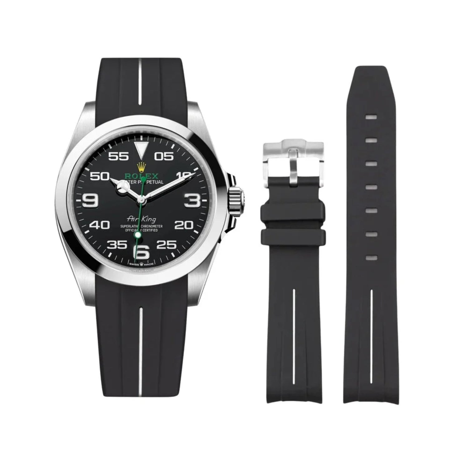 Rubber Strap - For Rolex Air - King 126900/116900 - Black/White | LuxLine® - Helvetus
