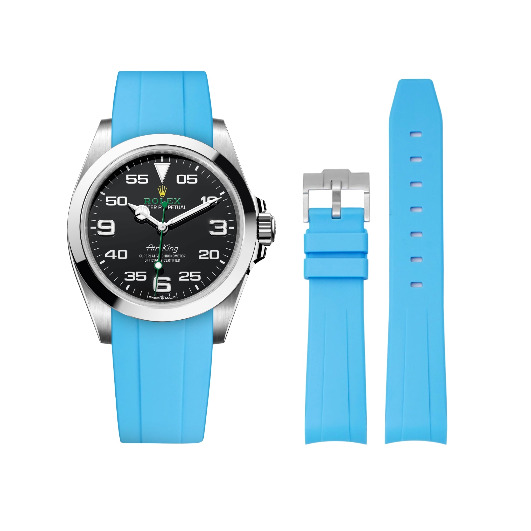 Rubber Strap - For Rolex Air - King - Light Blue - Helvetus