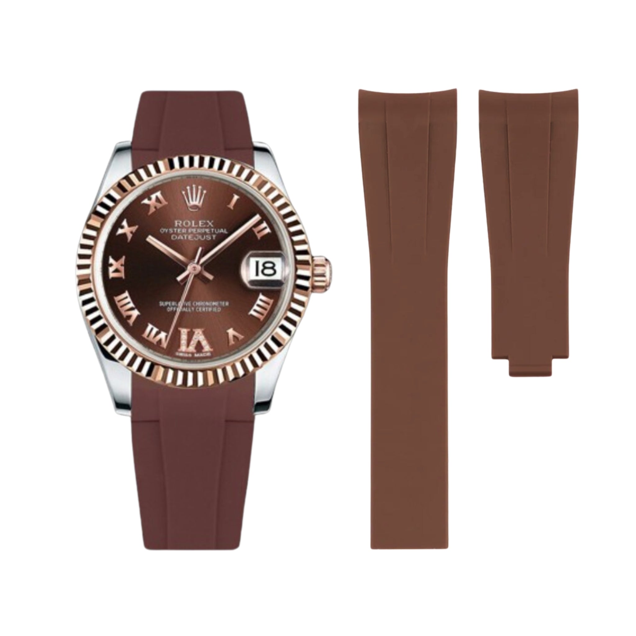 Rubber Strap - For Rolex Datejust 31mm - Brown - Helvetus