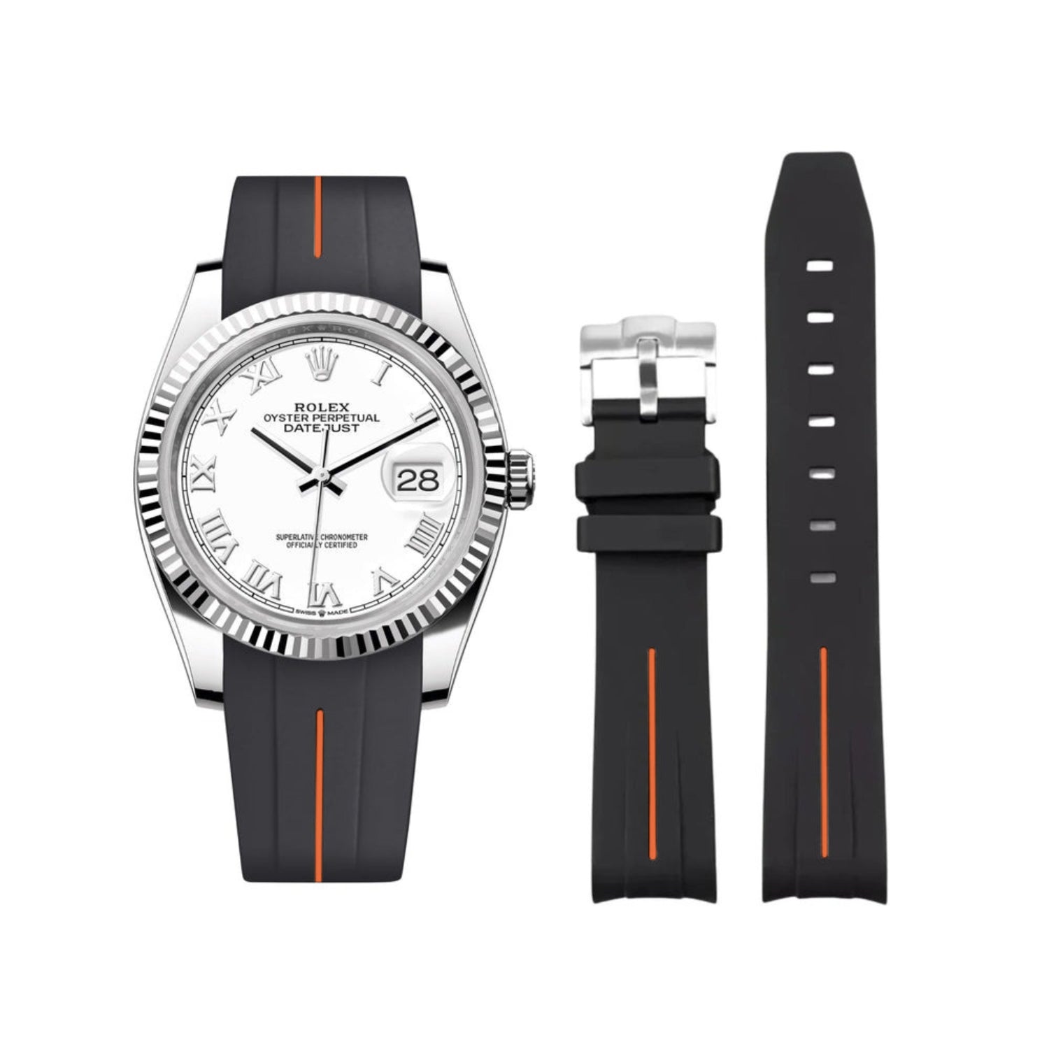 Black Orange Rubber Strap for Rolex Datejust 36mm – Helvetus®
