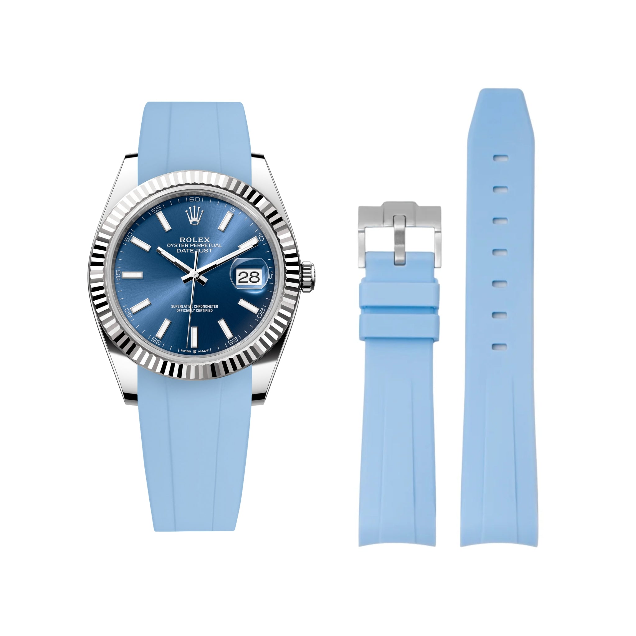 Rubber Strap - For Rolex Datejust 41mm - Baby Blue - Helvetus