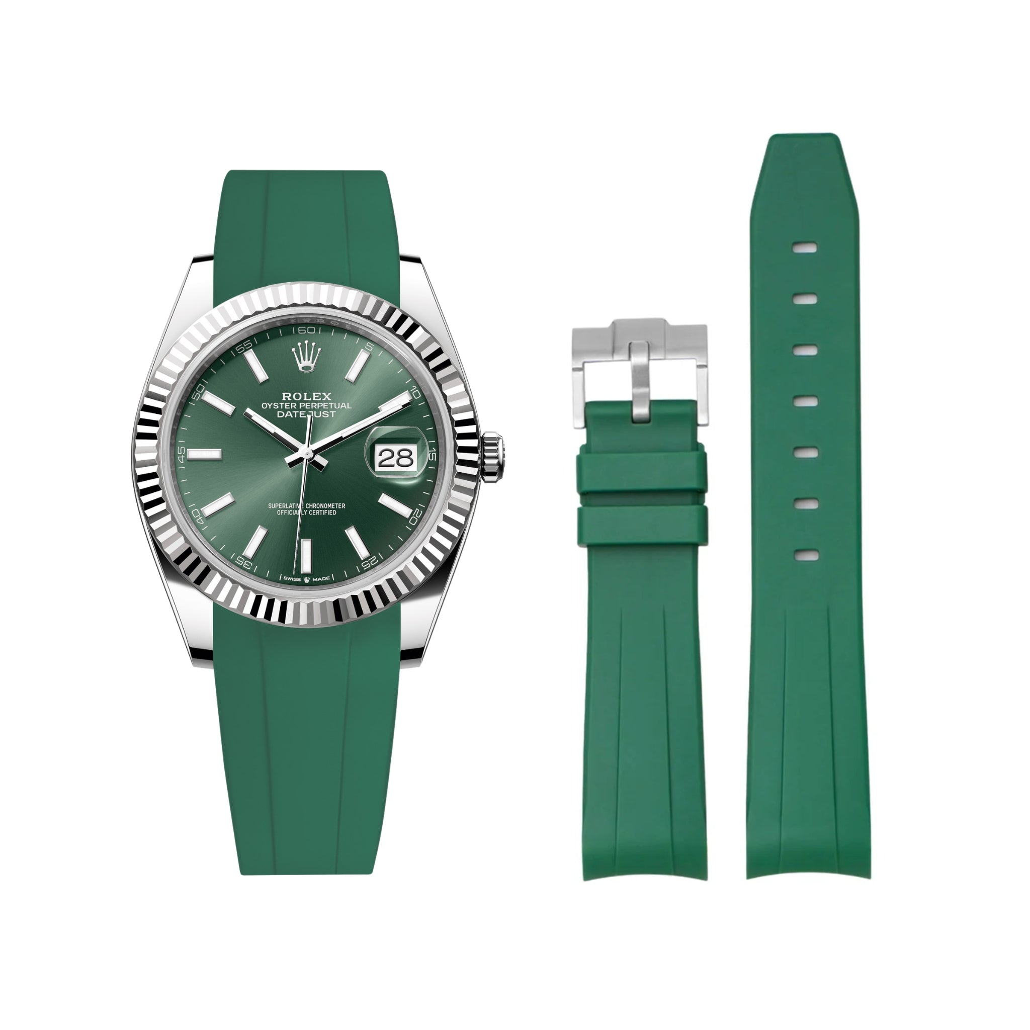 Rubber Strap - For Rolex Datejust 41mm - Green - Helvetus