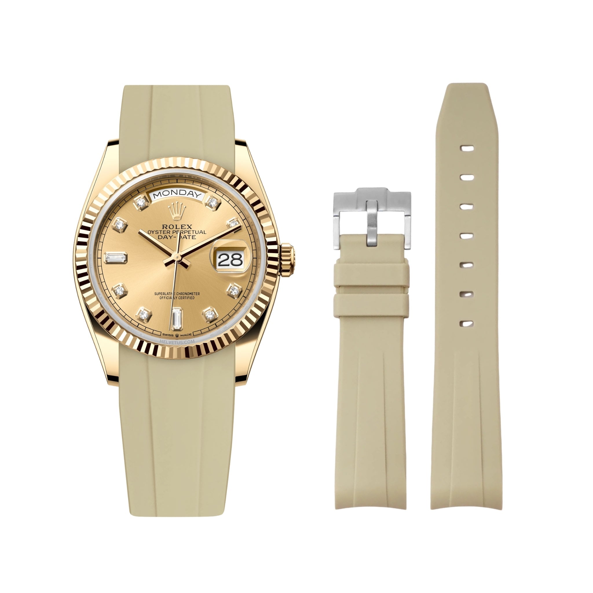 Rubber Strap - For Rolex Day - Date 36mm - Beige - Helvetus