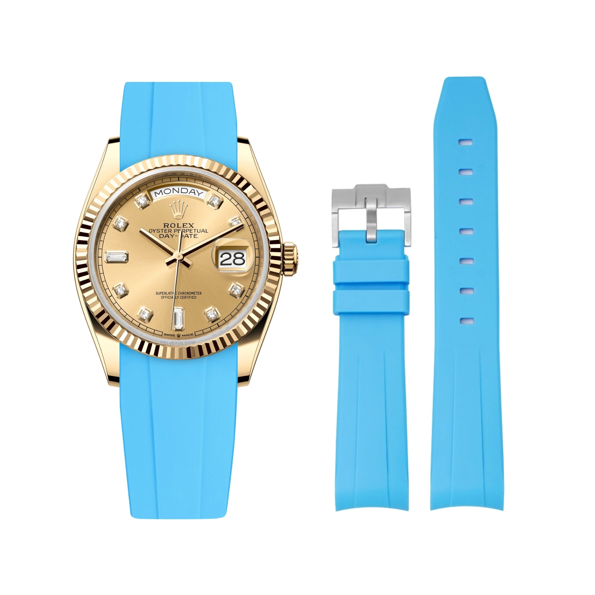 Rubber Strap - For Rolex Day - Date 36mm - Light Blue - Helvetus