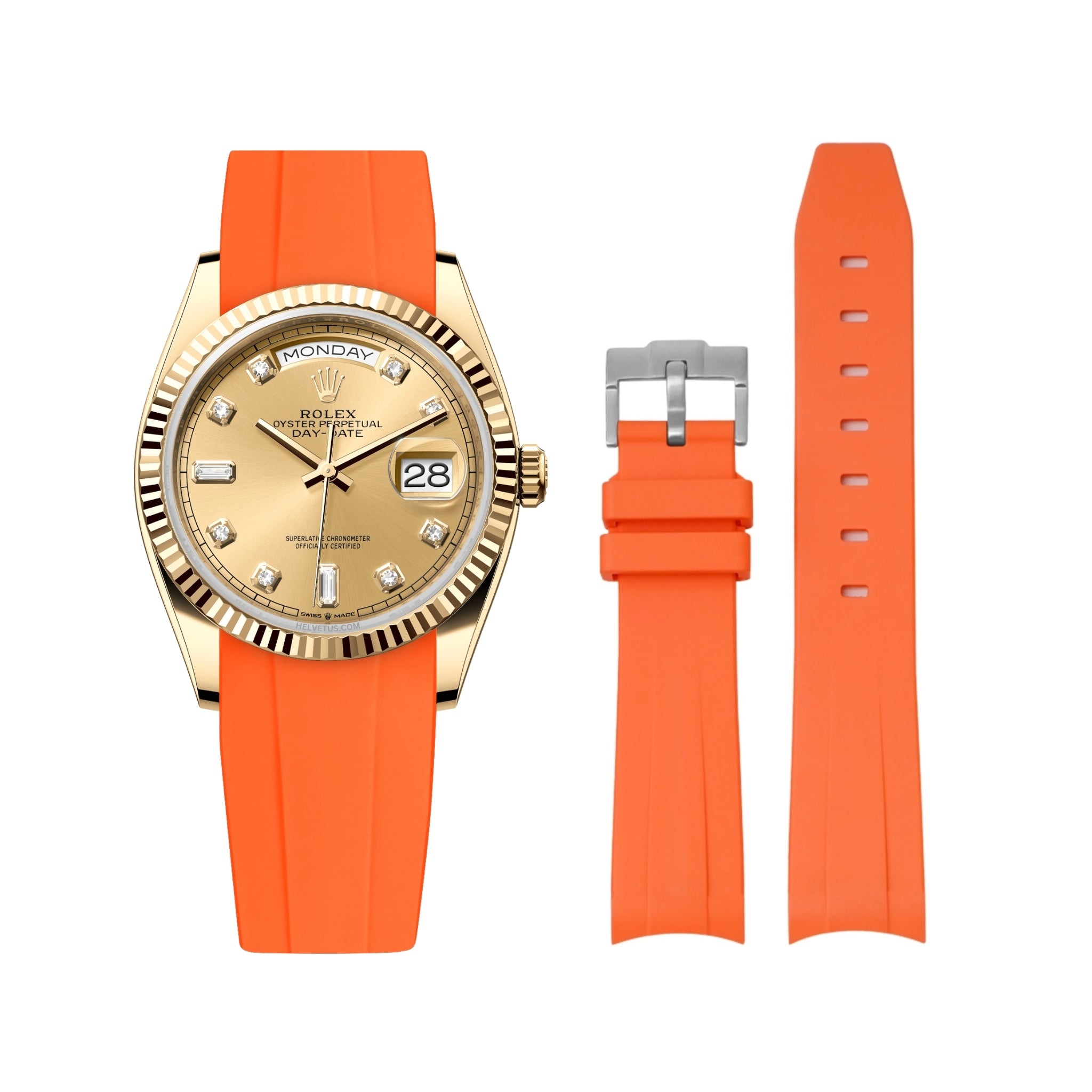 Rubber Strap - For Rolex Day - Date 36mm - Orange - Helvetus