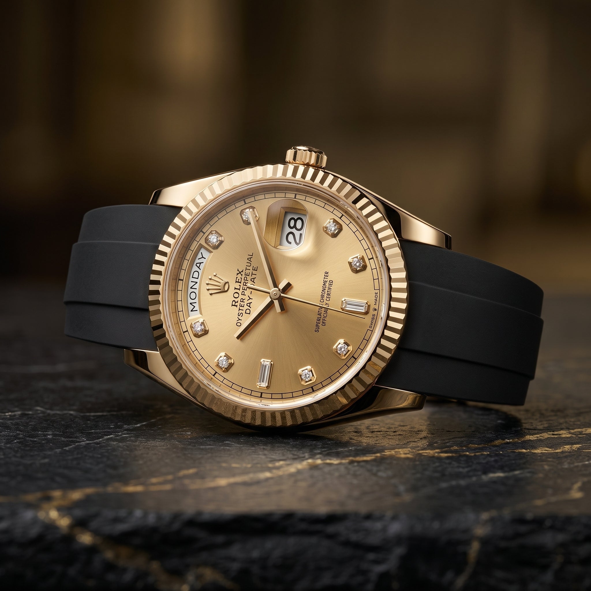 Rolex Day-Date 40mm Rubber Strap in Black - Helvetus® Straps