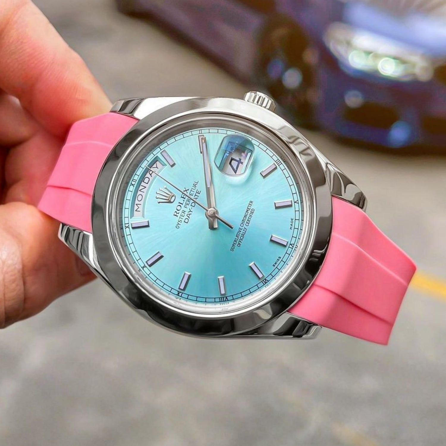 Rubber Strap - For Rolex Day - Date 40 - Pink - Helvetus