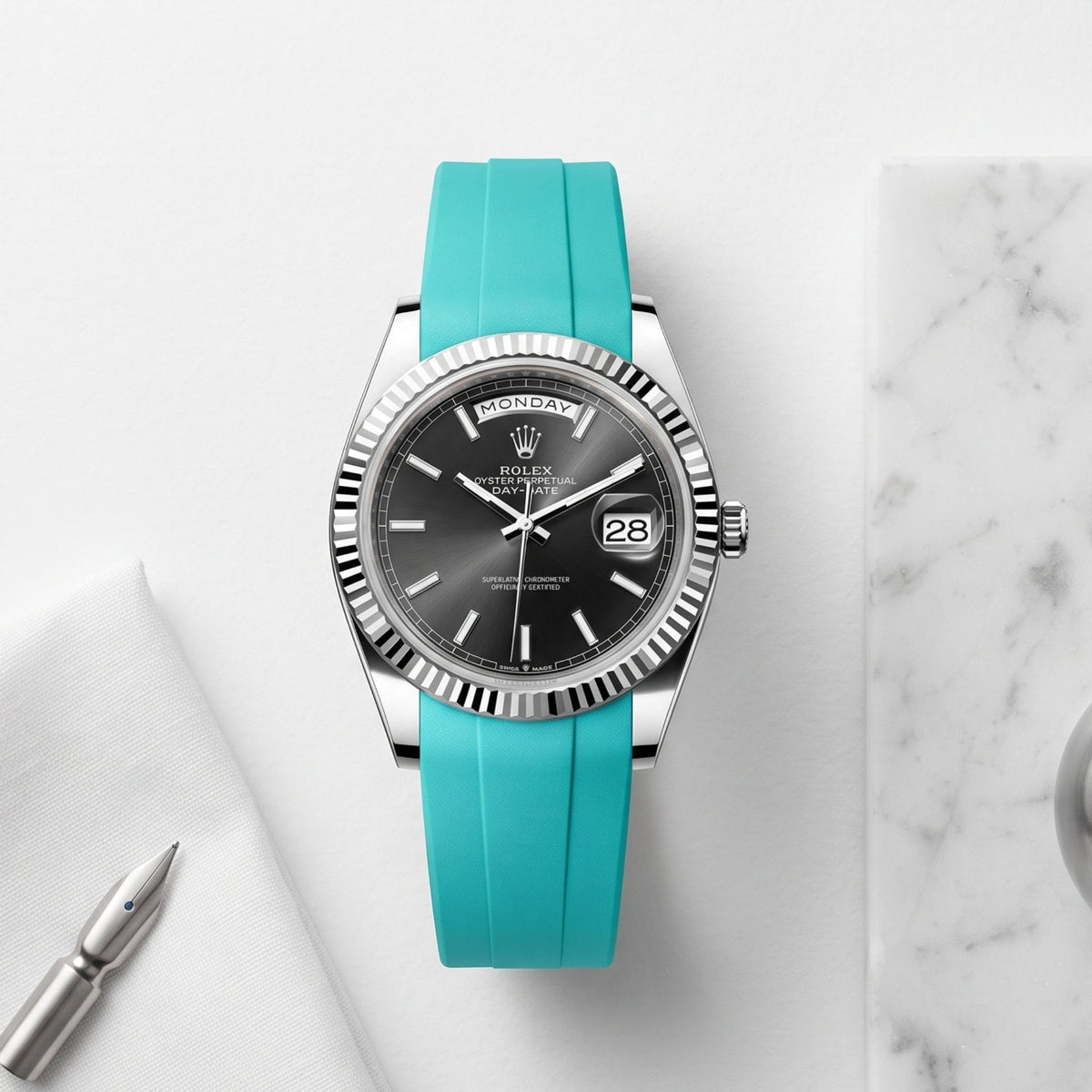 Rubber Strap - For Rolex Day-Date 40 - Turquoise - Helvetus