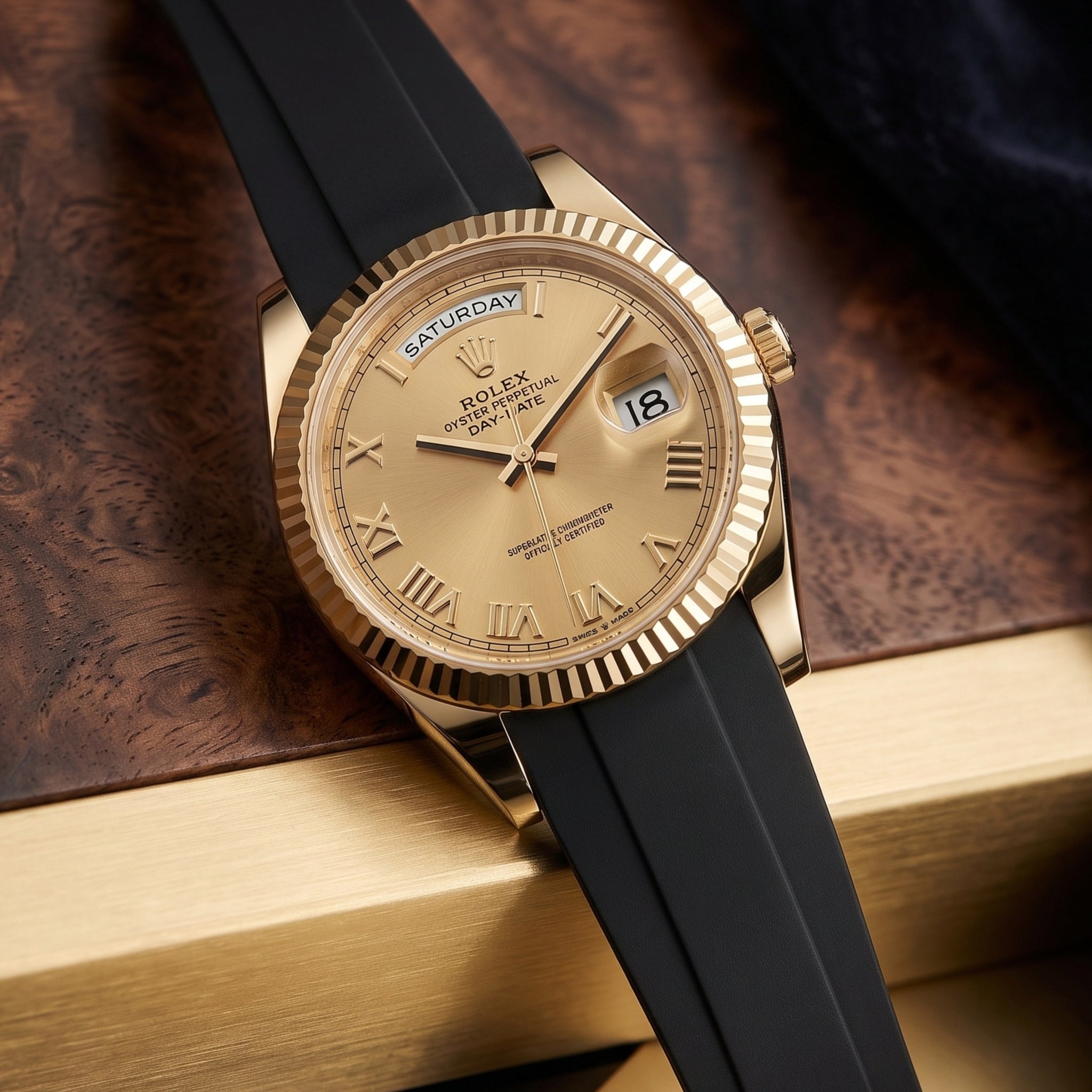 Rubber Strap - For Rolex Day-Date II 41mm - Black - Helvetus