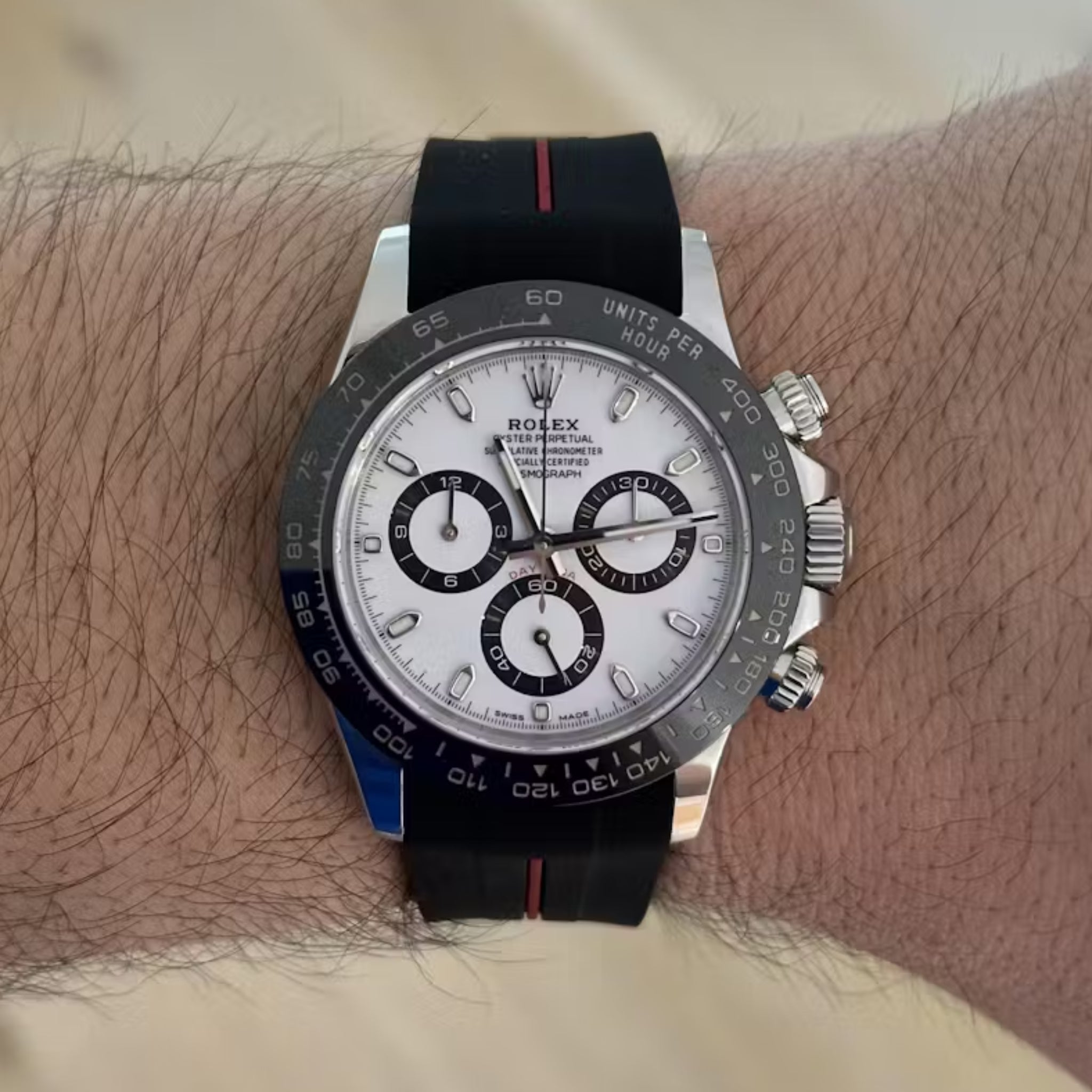 Rubber Strap - For Rolex Daytona - Black w/Red Line | LuxLine® - Helvetus