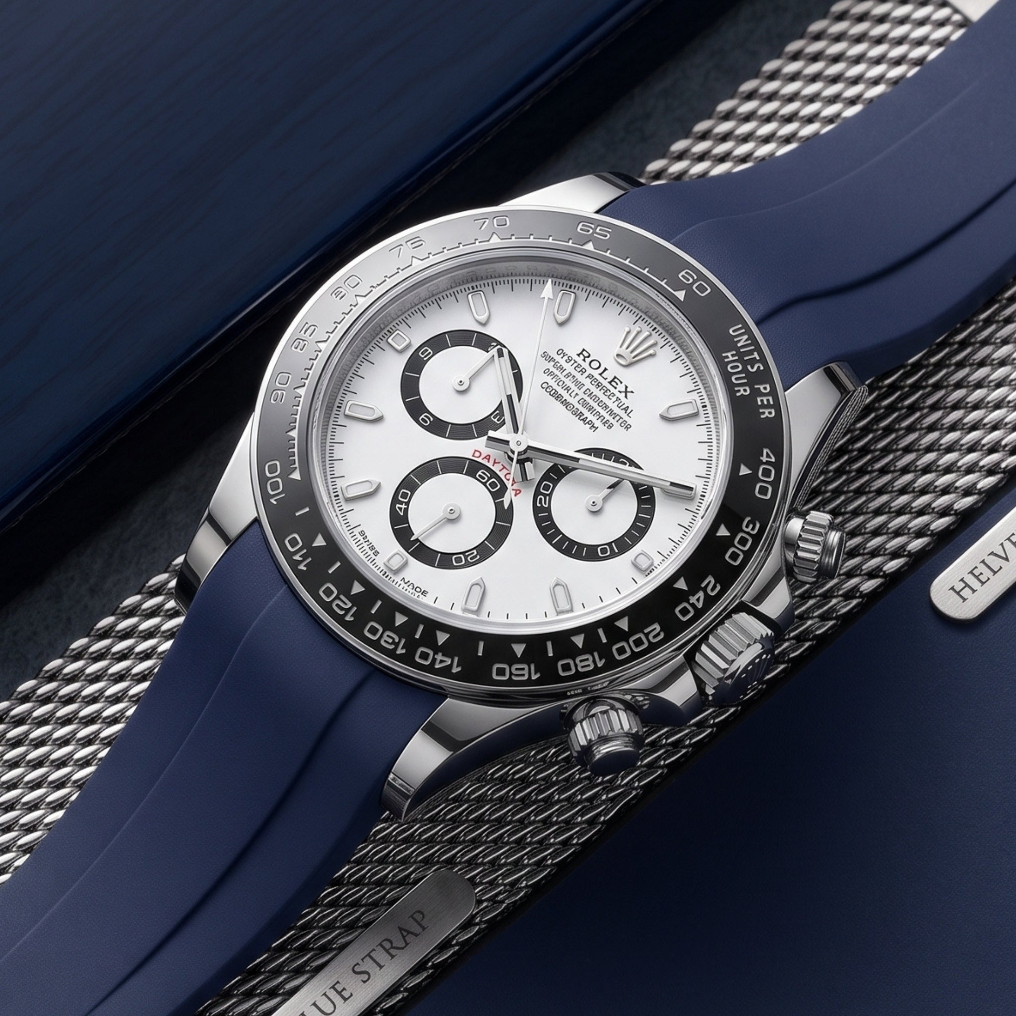 Navy Blue Rubber Strap for Rolex Daytona – Classic Cool | Helvetus®