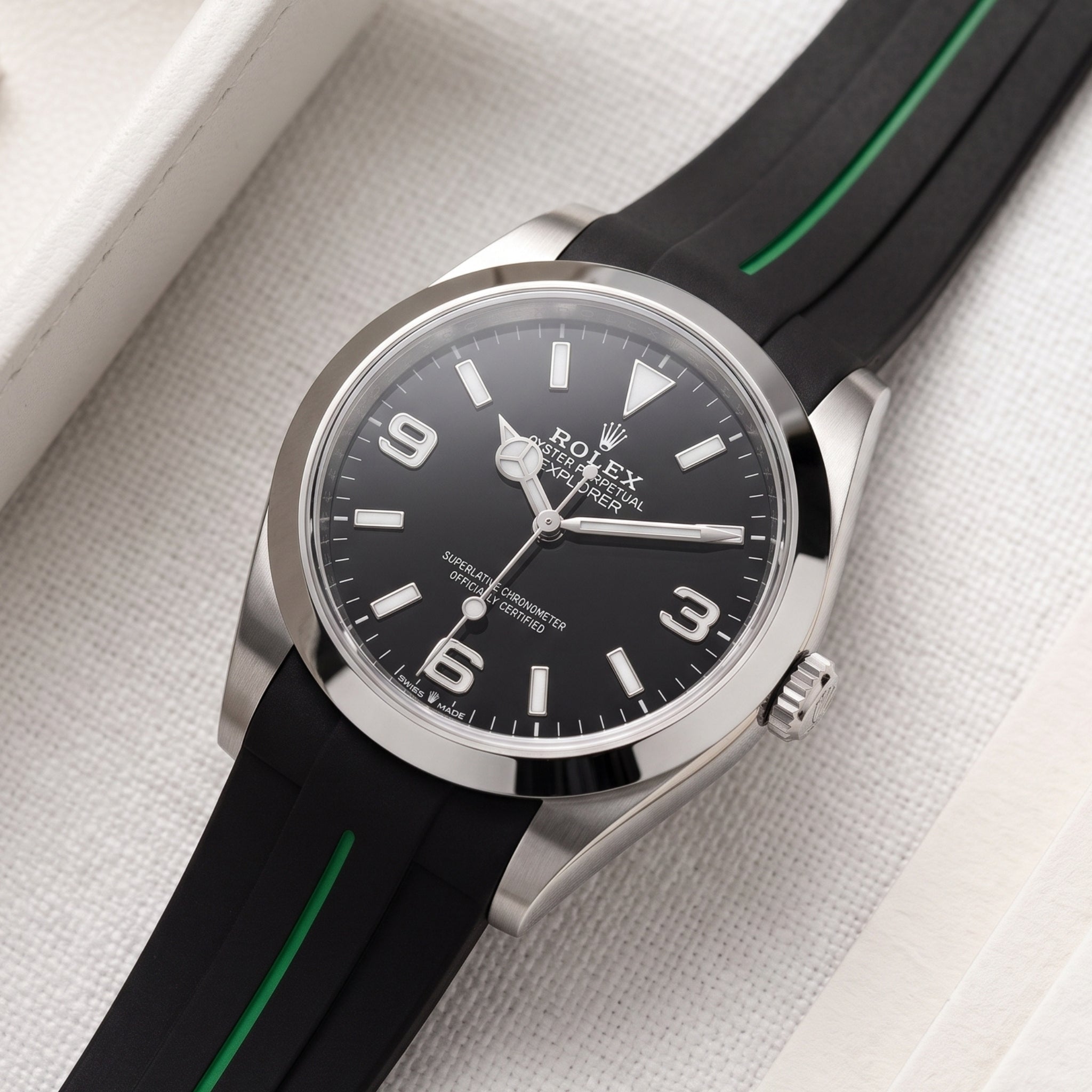 Rolex Explorer I Rubber Strap in Black/Green - Helvetus®