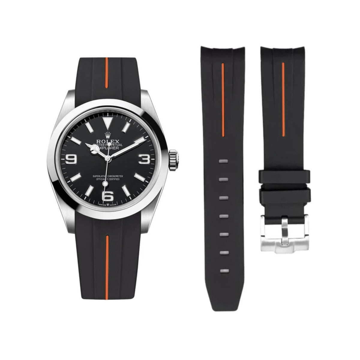Rolex Explorer I Rubber Strap in Black/Orange - Helvetus®